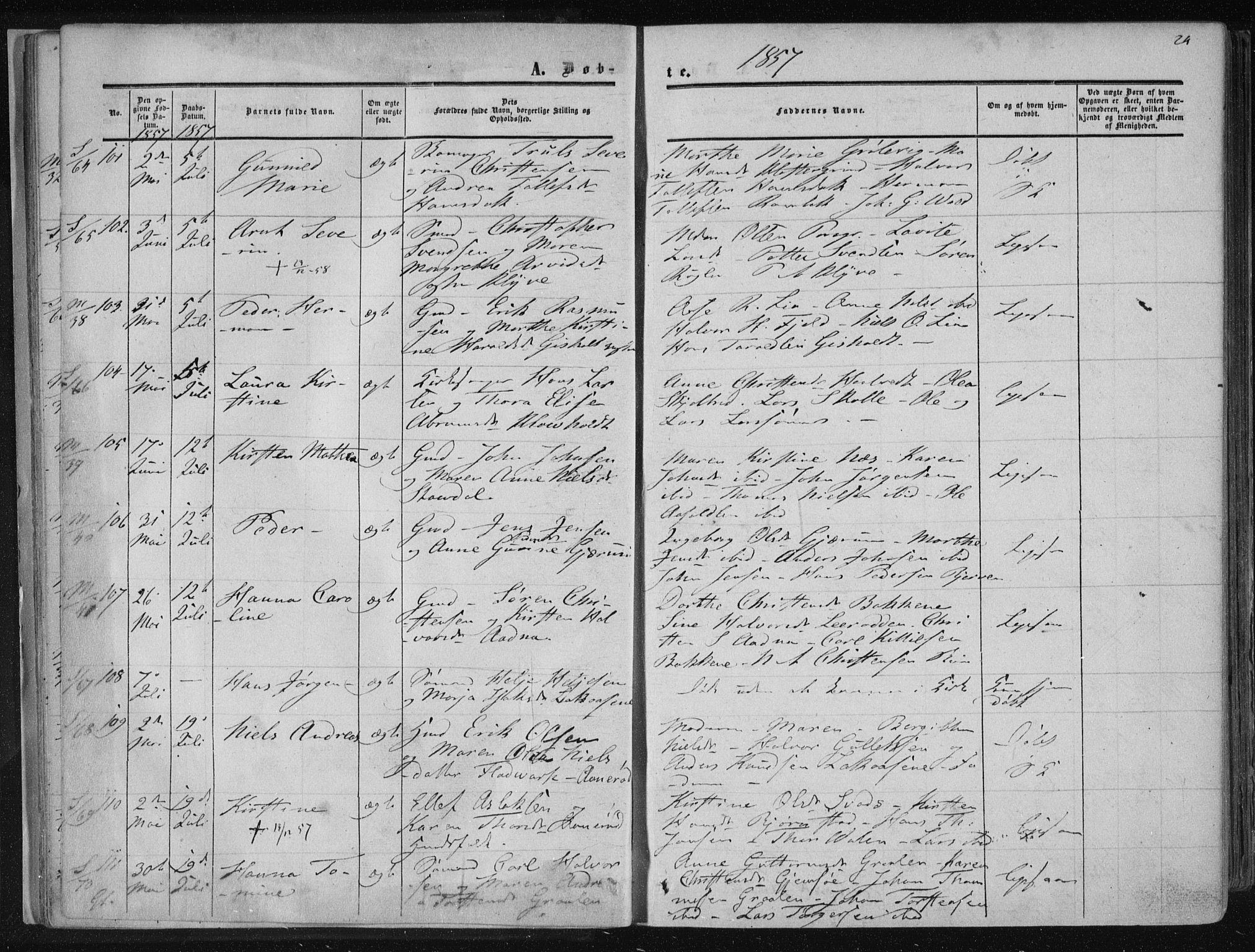 Solum kirkebøker, SAKO/A-306/F/Fa/L0007: Parish register (official) no. I 7, 1856-1864, p. 24