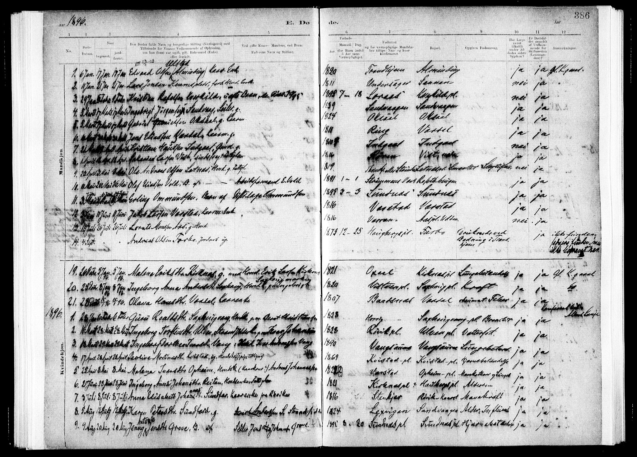 Ministerialprotokoller, klokkerbøker og fødselsregistre - Nord-Trøndelag, SAT/A-1458/730/L0285: Parish register (official) no. 730A10, 1879-1914, p. 386