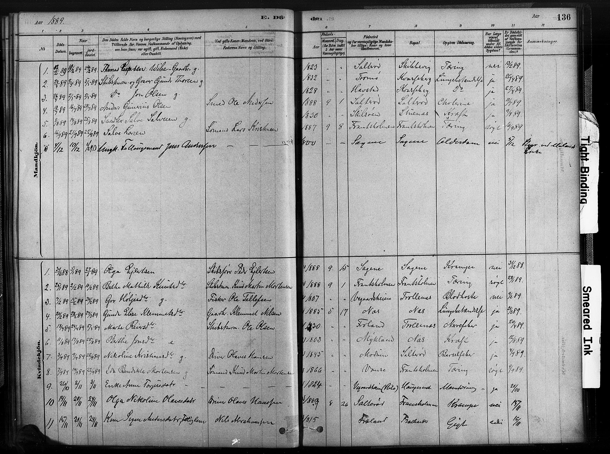 Austre Moland sokneprestkontor, SAK/1111-0001/F/Fa/Fab/L0001: Parish register (official) no. A 1, 1878-1898, p. 136