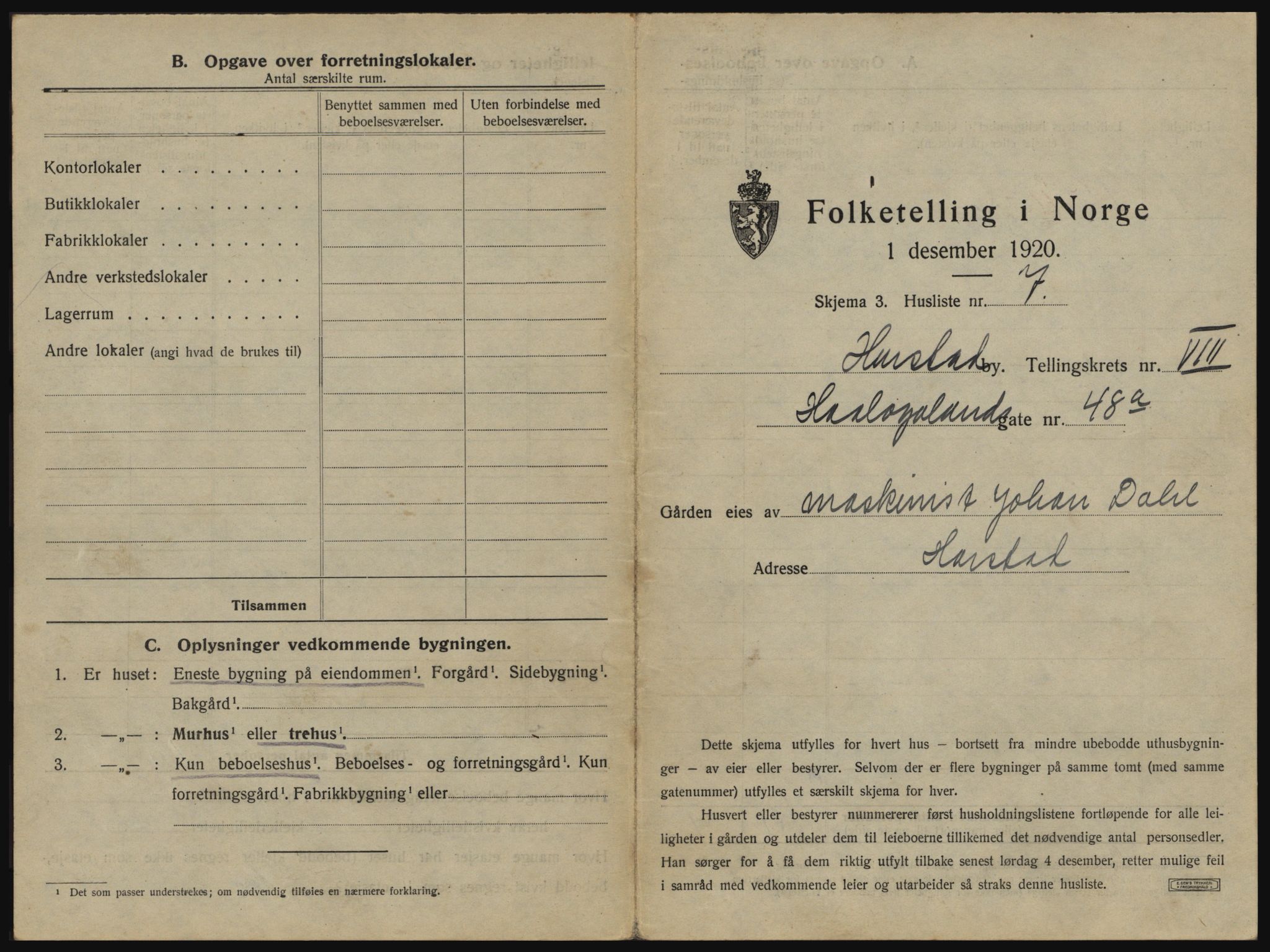 SATØ, 1920 census for Harstad, 1920, p. 777