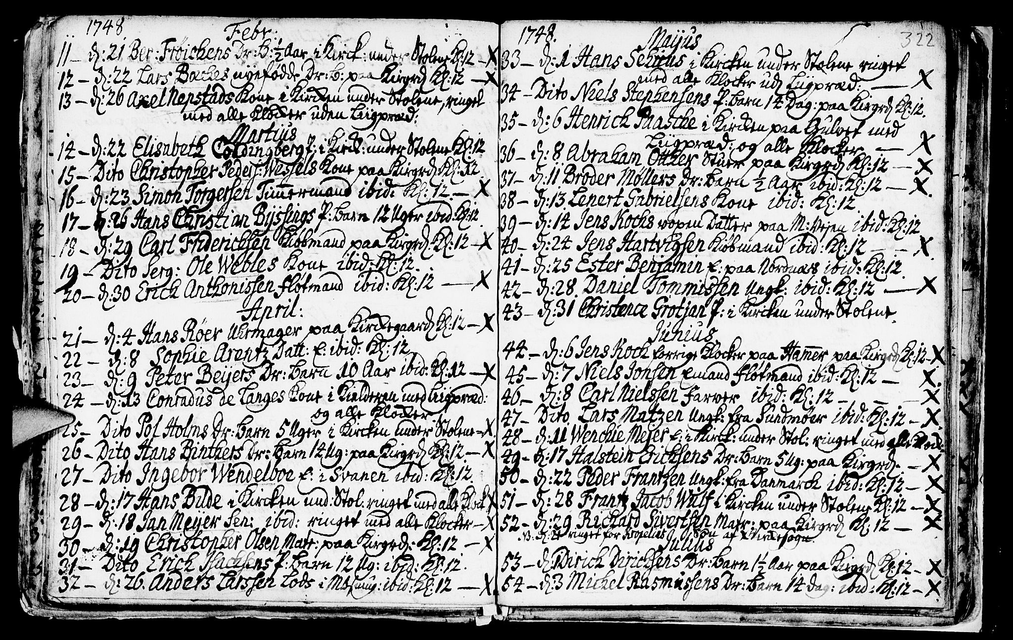 Nykirken Sokneprestembete, AV/SAB-A-77101/H/Haa/L0009: Parish register (official) no. A 9, 1689-1759, p. 322