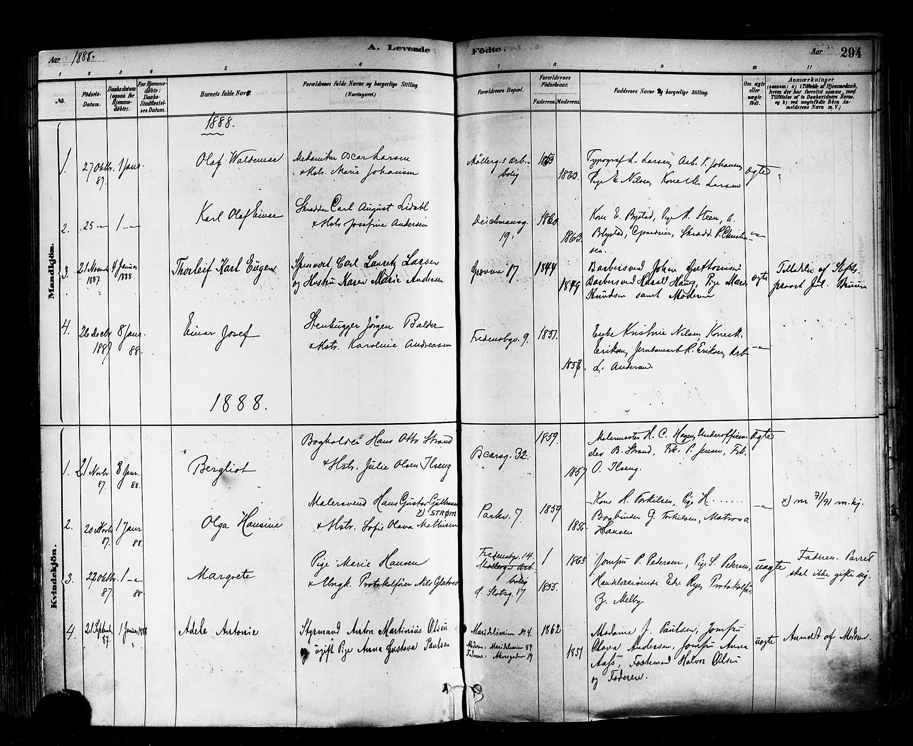 Trefoldighet prestekontor Kirkebøker, AV/SAO-A-10882/F/Fa/L0005: Parish register (official) no. I 5, 1881-1891, p. 294