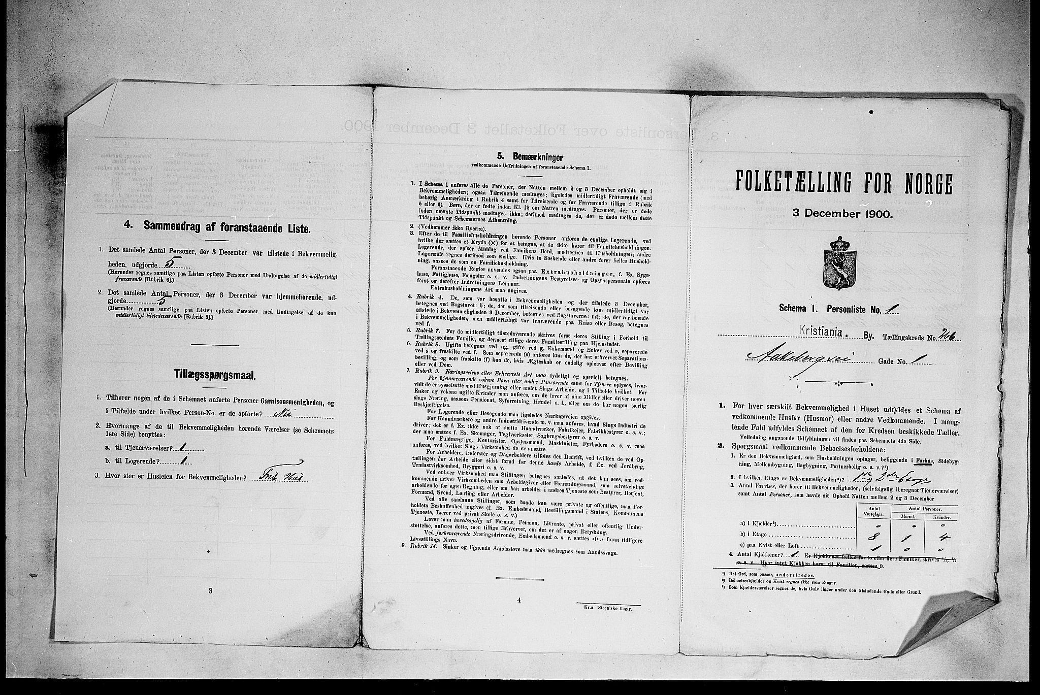 SAO, 1900 census for Kristiania, 1900, p. 5