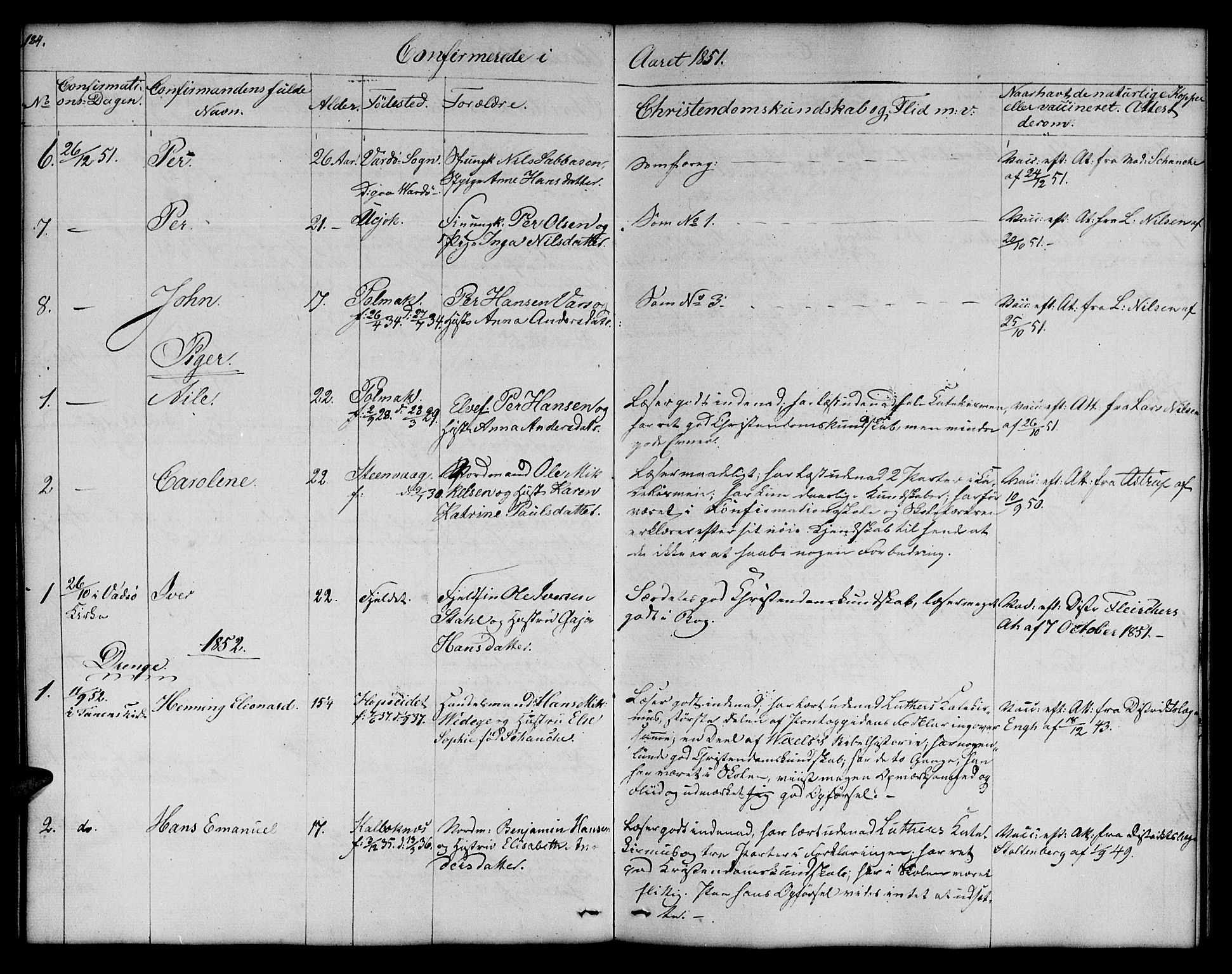 Nesseby sokneprestkontor, SATØ/S-1330/H/Hb/L0005klokker: Parish register (copy) no. 5, 1846-1852, p. 124-125