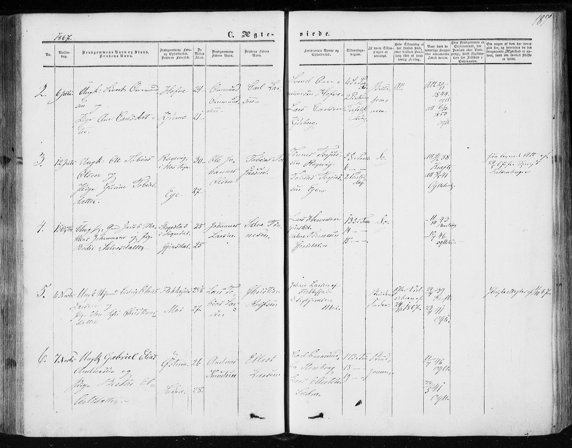 Lund sokneprestkontor, AV/SAST-A-101809/S06/L0009: Parish register (official) no. A 8, 1853-1877, p. 187