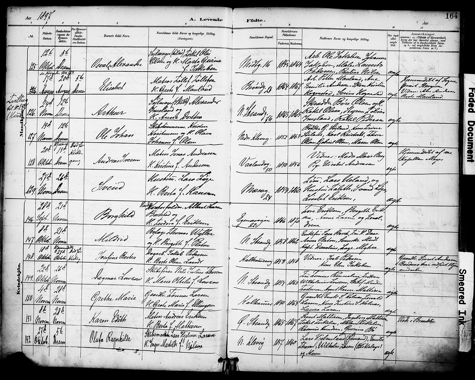 Domkirken sokneprestkontor, SAST/A-101812/001/30/30BA/L0030: Parish register (official) no. A 29, 1889-1902, p. 164