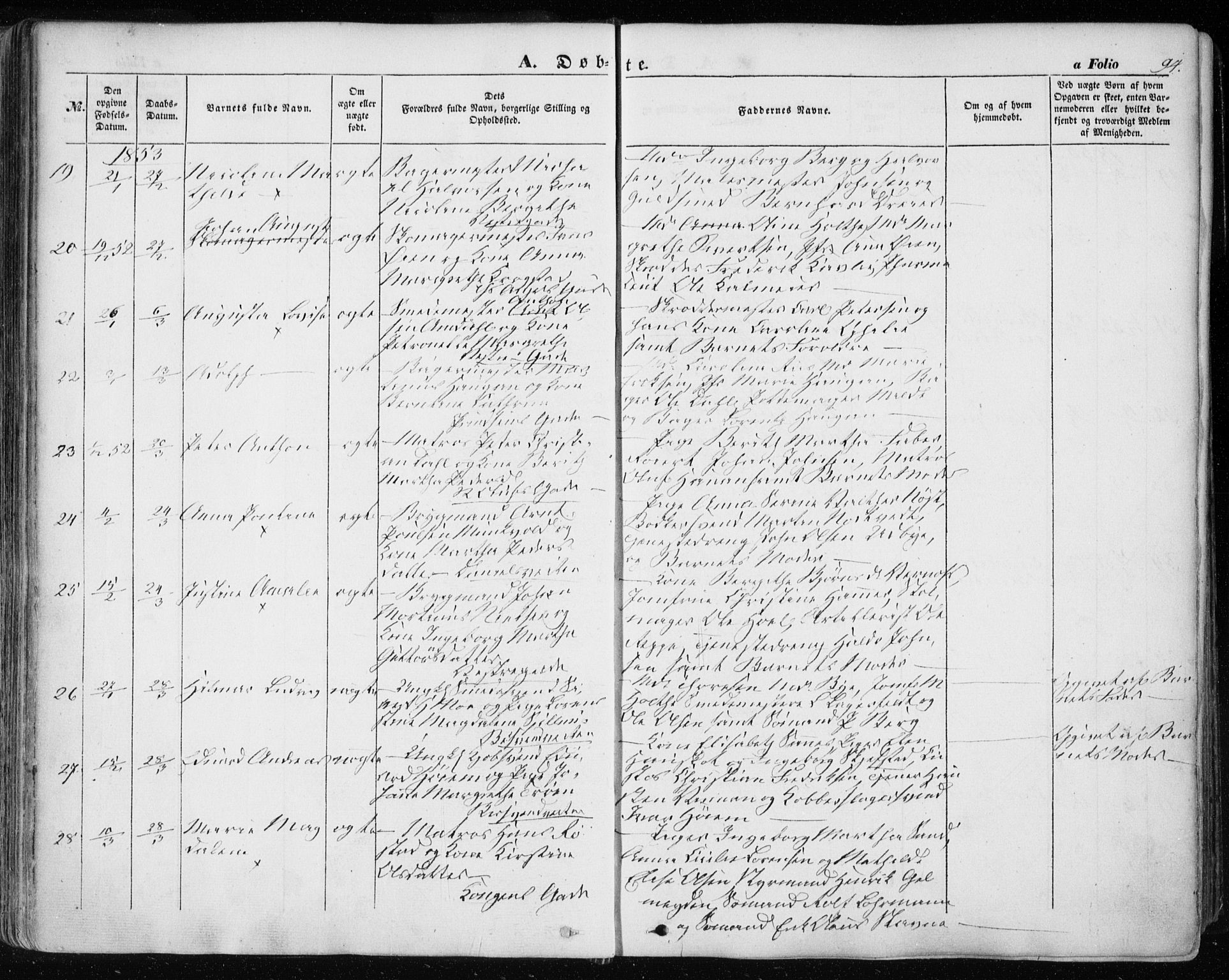 Ministerialprotokoller, klokkerbøker og fødselsregistre - Sør-Trøndelag, AV/SAT-A-1456/601/L0051: Parish register (official) no. 601A19, 1848-1857, p. 94