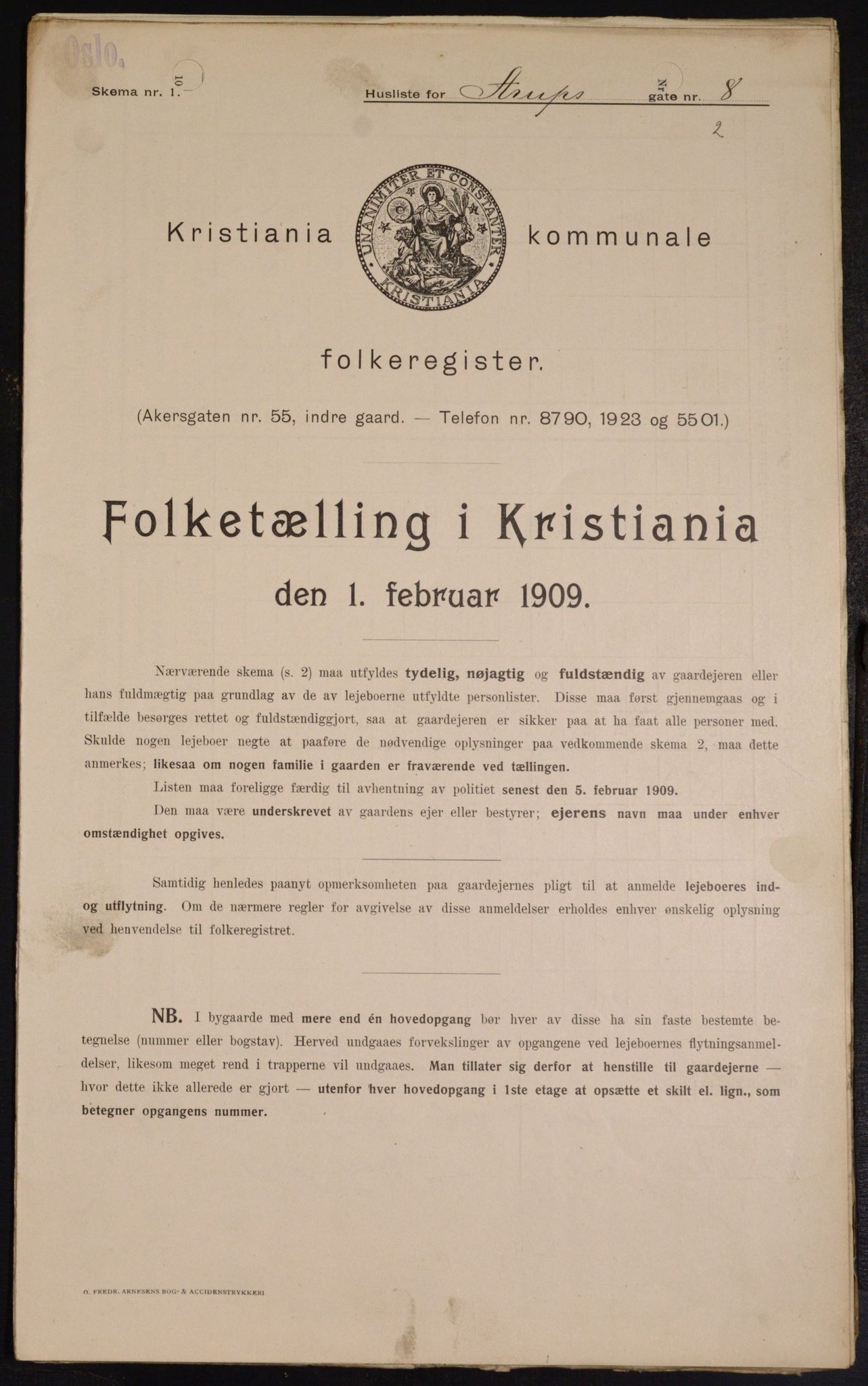 OBA, Municipal Census 1909 for Kristiania, 1909, p. 2083