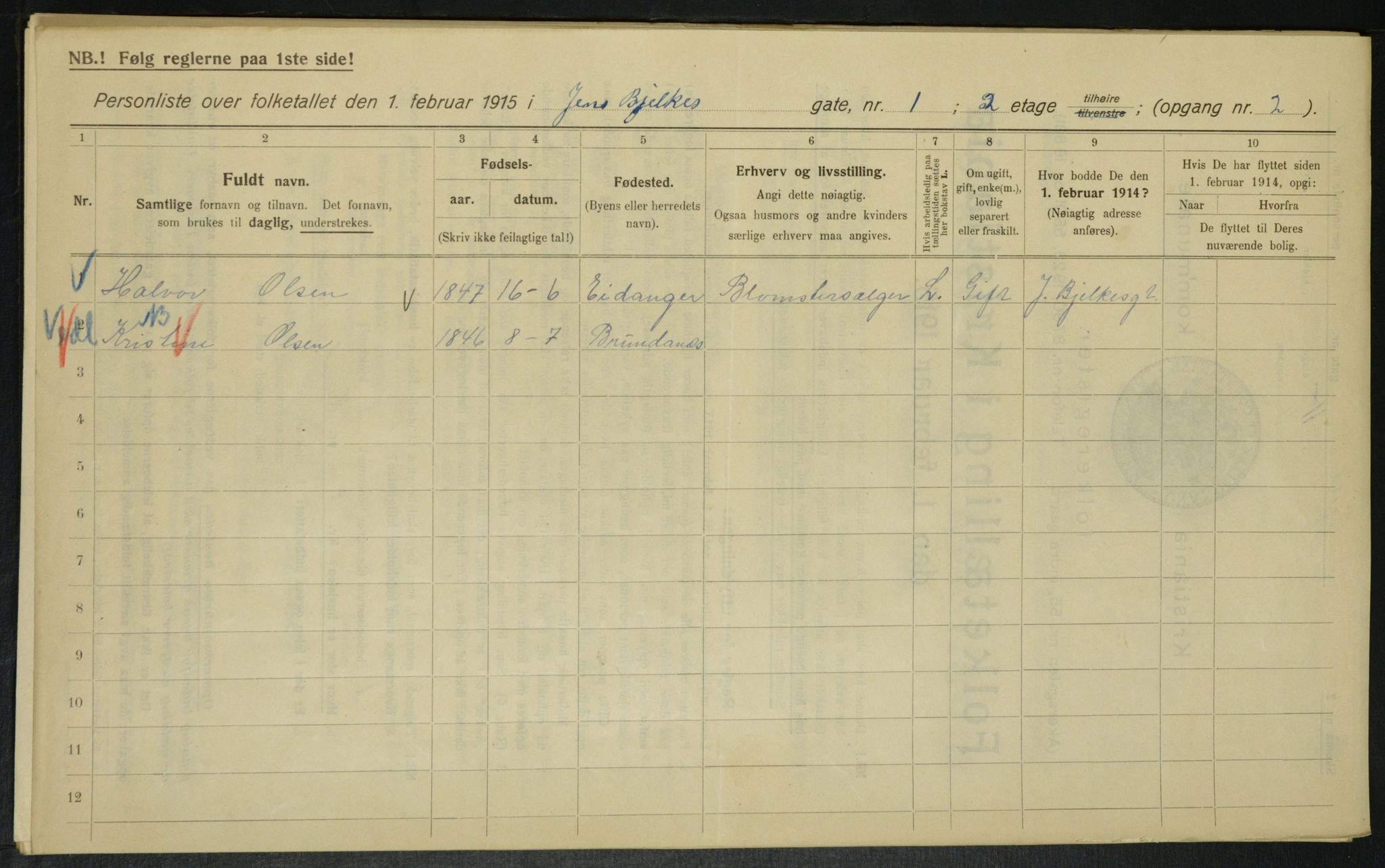 OBA, Municipal Census 1915 for Kristiania, 1915, p. 45015