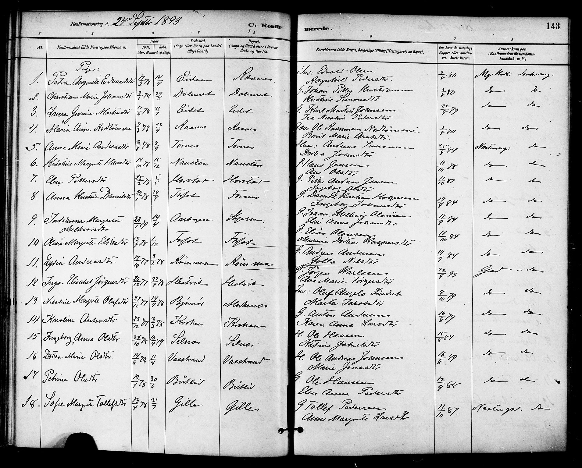 Ministerialprotokoller, klokkerbøker og fødselsregistre - Sør-Trøndelag, SAT/A-1456/655/L0680: Parish register (official) no. 655A09, 1880-1894, p. 143