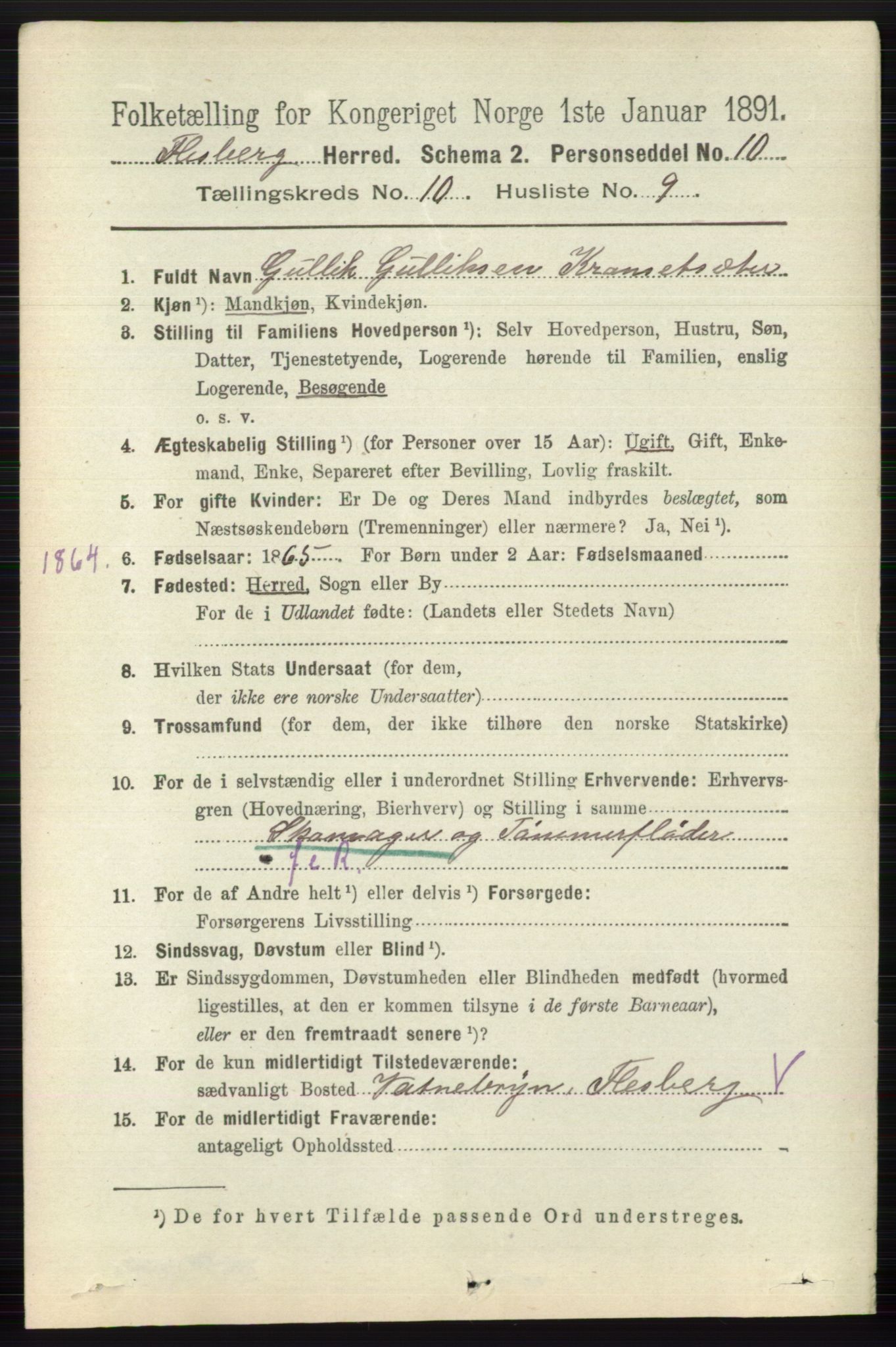 RA, 1891 census for 0631 Flesberg, 1891, p. 1716