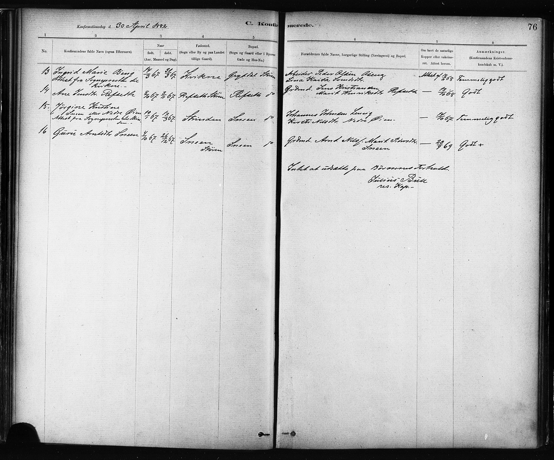 Ministerialprotokoller, klokkerbøker og fødselsregistre - Sør-Trøndelag, AV/SAT-A-1456/687/L1002: Parish register (official) no. 687A08, 1878-1890, p. 76