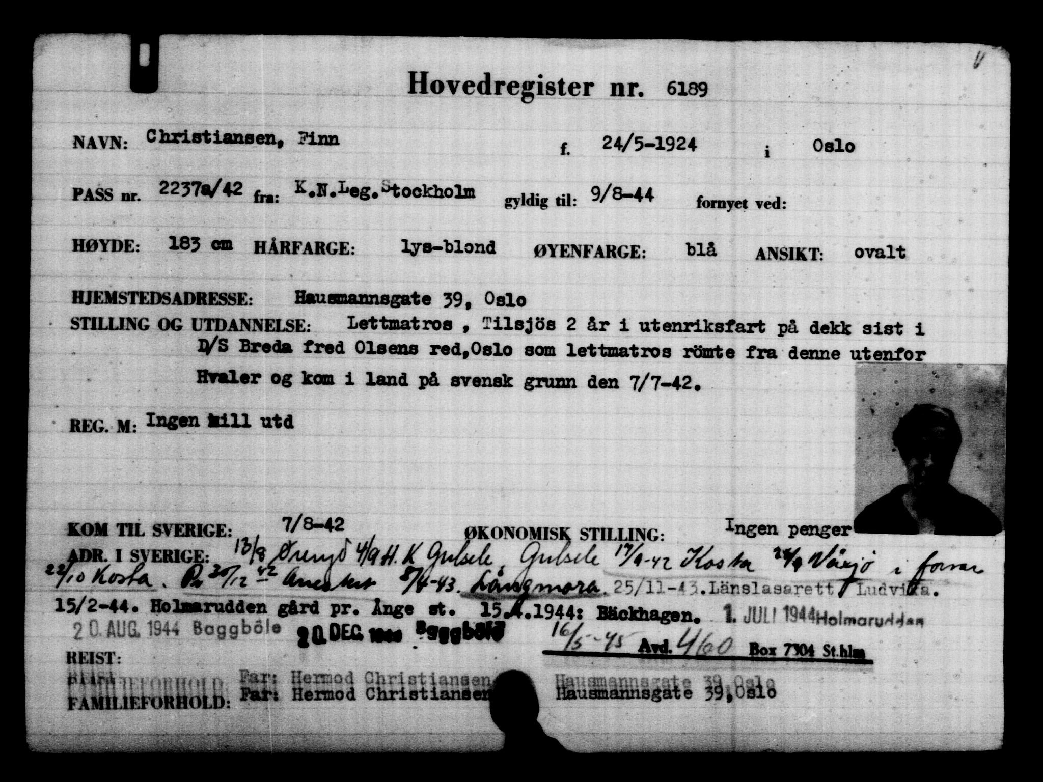 Utenriksstasjonene, Legasjonen i Stockholm, Flyktningkontoret, AV/RA-S-6753/V/Va/L0004: Kjesäterkartoteket, flyktninger med registreringsnr. 3496-6610, 1940-1945, p. 3161