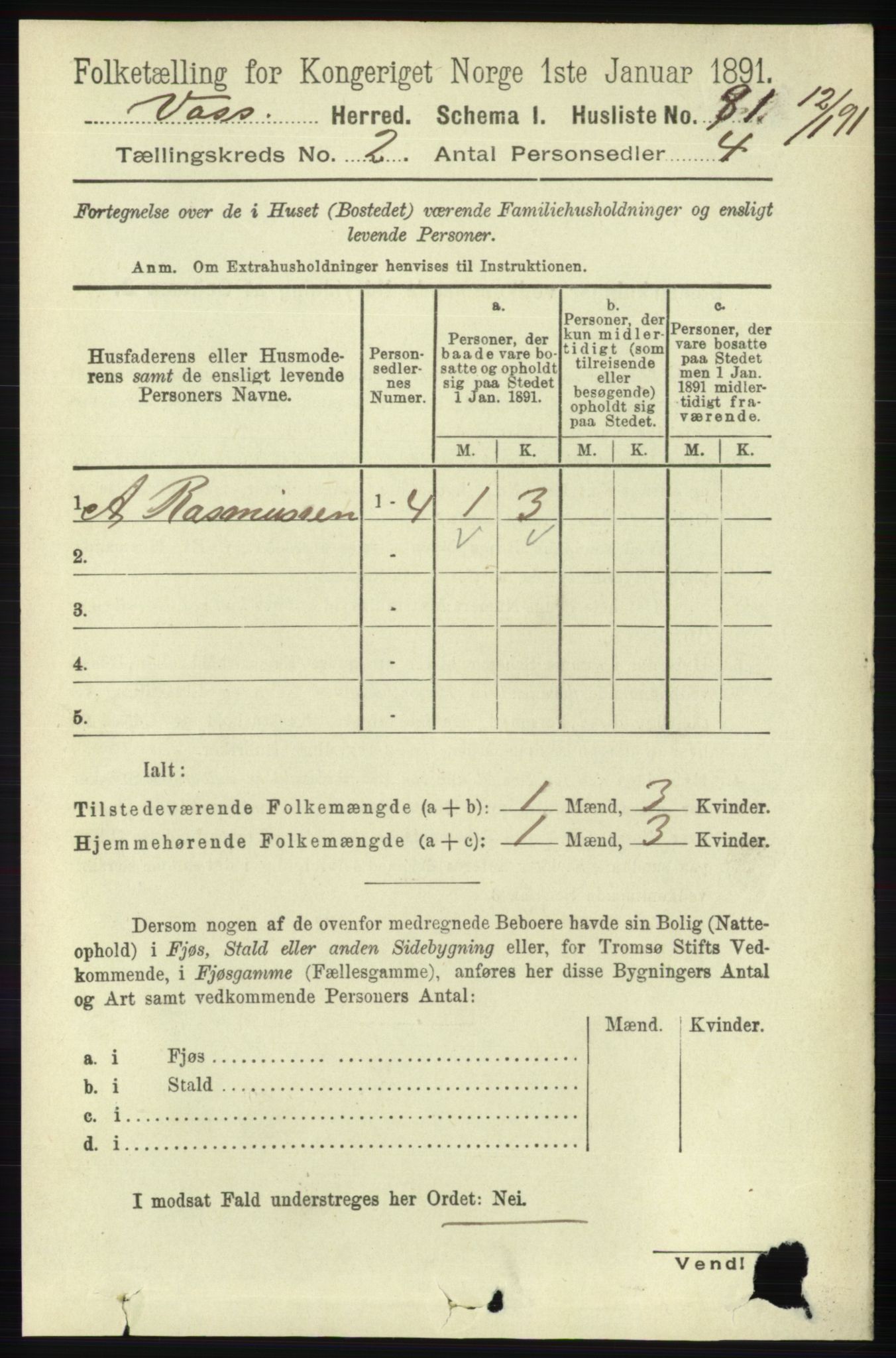 RA, 1891 census for 1235 Voss, 1891, p. 623