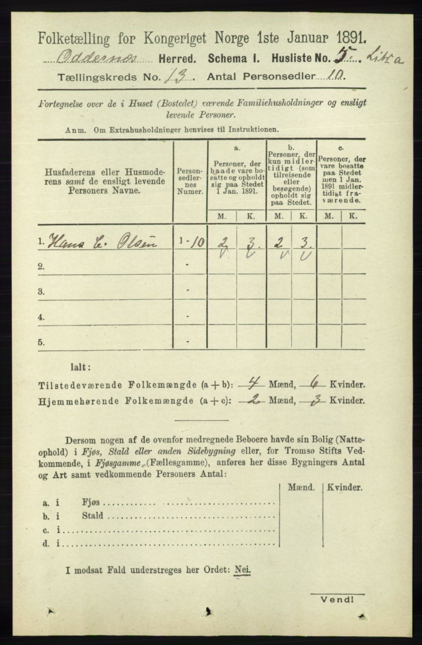 RA, 1891 census for 1012 Oddernes, 1891, p. 4602