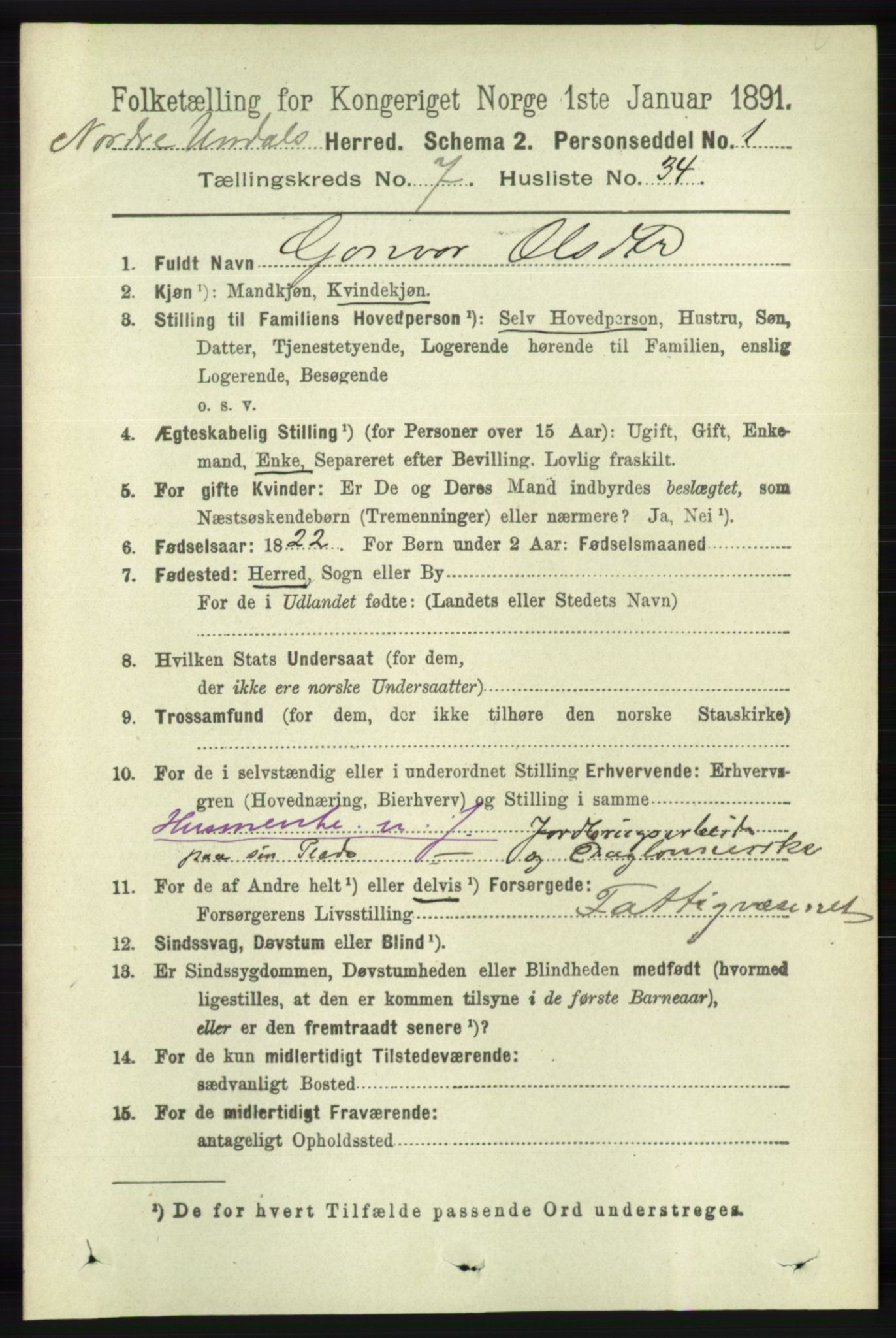 RA, 1891 census for 1028 Nord-Audnedal, 1891, p. 1983