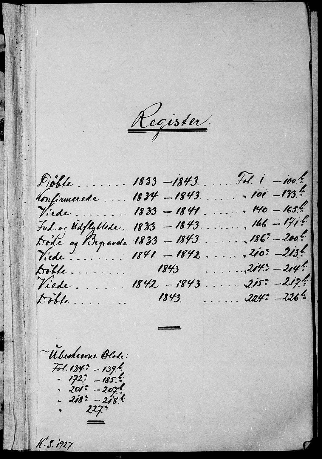 Øyestad sokneprestkontor, SAK/1111-0049/F/Fb/L0005: Parish register (copy) no. B 5, 1833-1843
