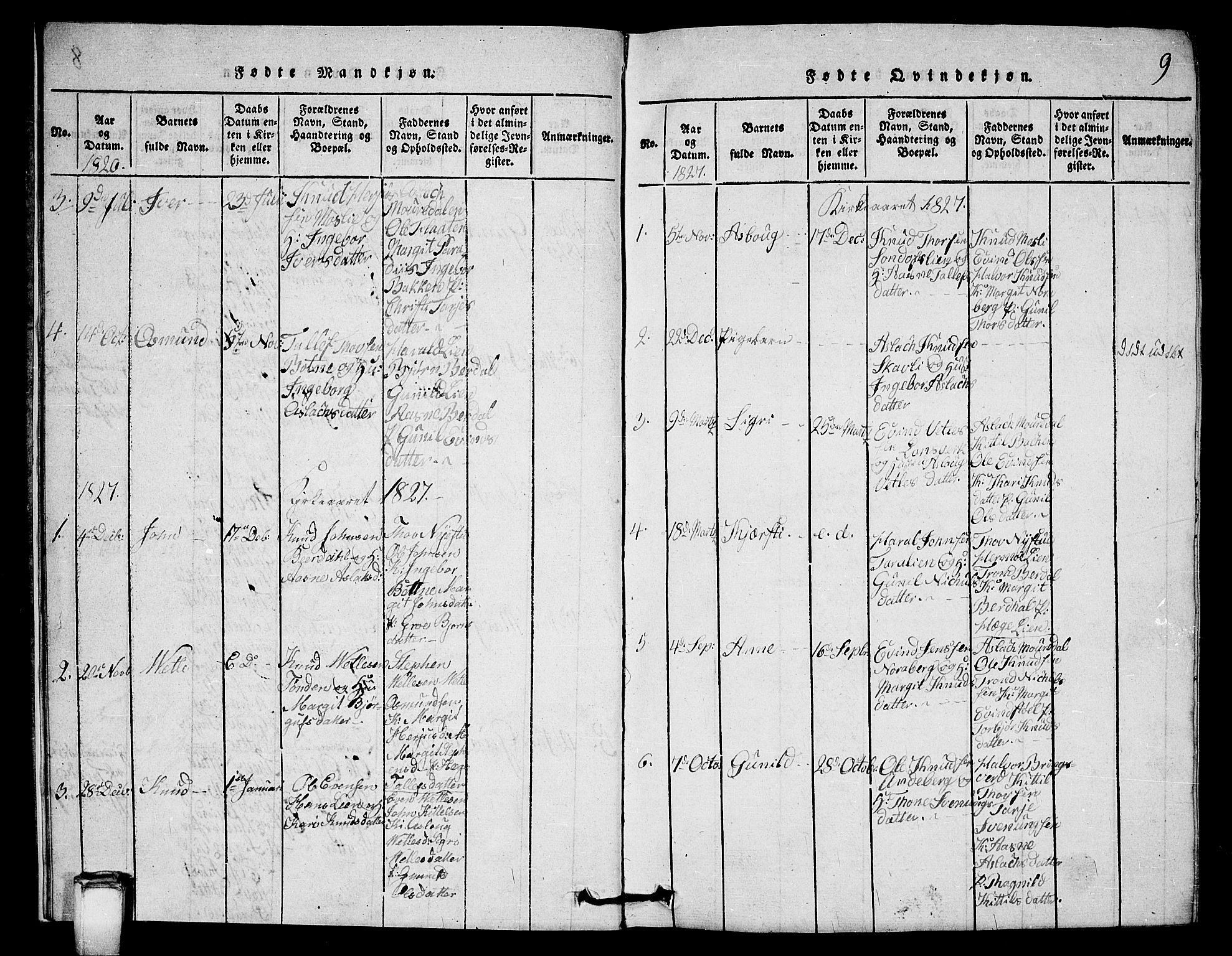 Vinje kirkebøker, SAKO/A-312/G/Gb/L0001: Parish register (copy) no. II 1, 1814-1843, p. 9