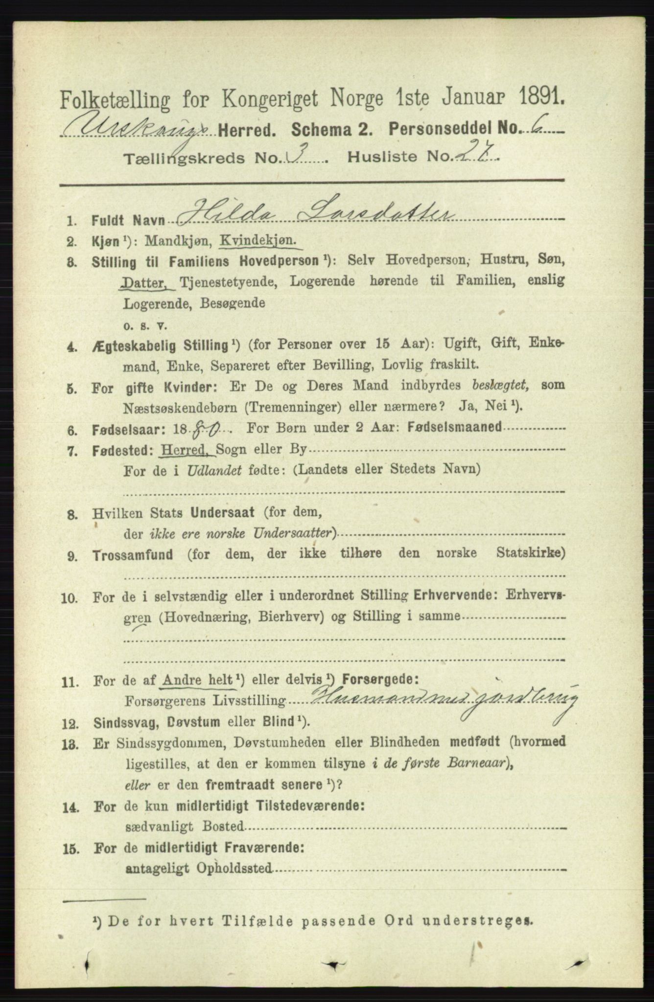 RA, 1891 census for 0224 Aurskog, 1891, p. 675