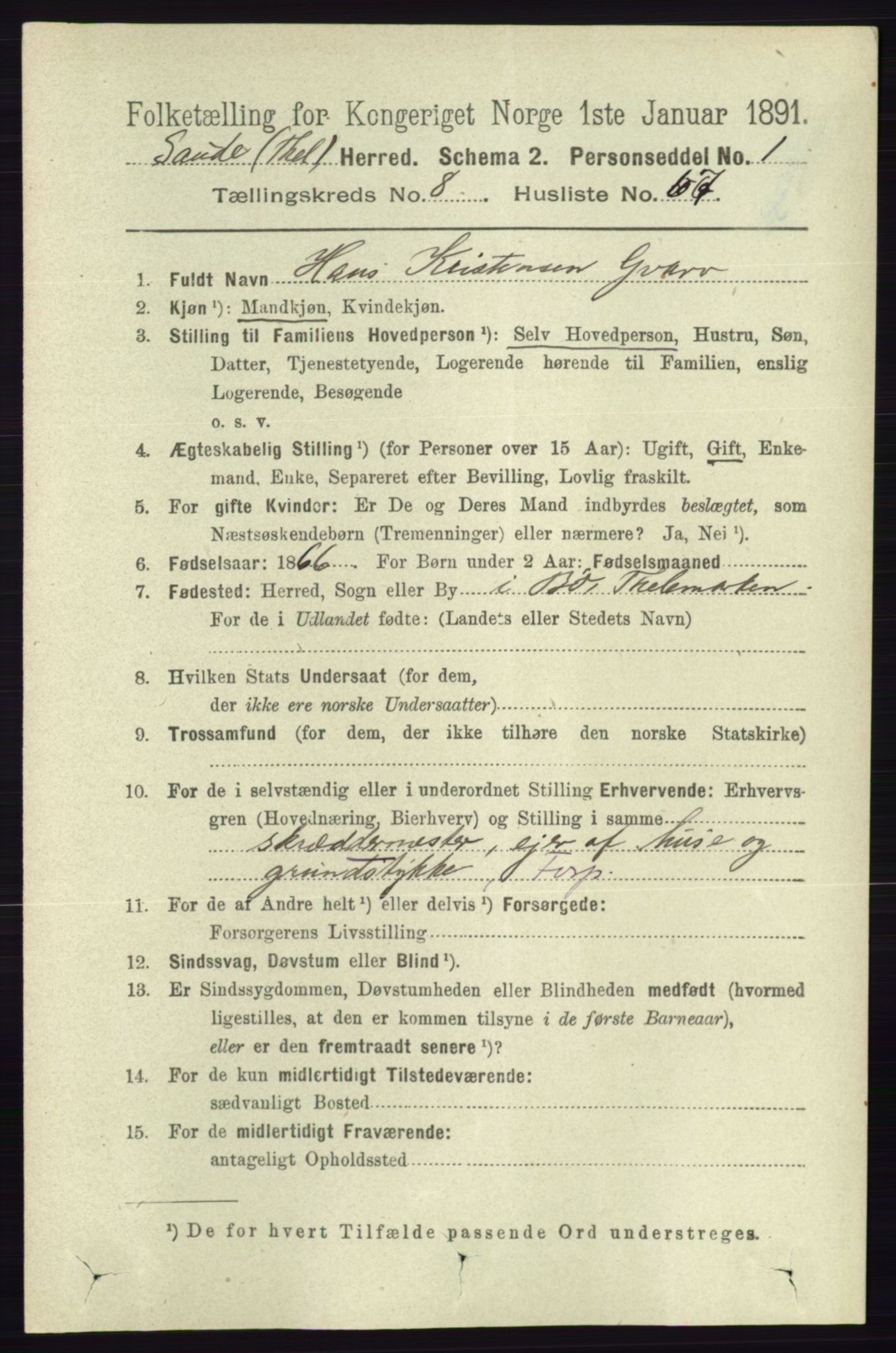 RA, 1891 census for 0822 Sauherad, 1891, p. 2646