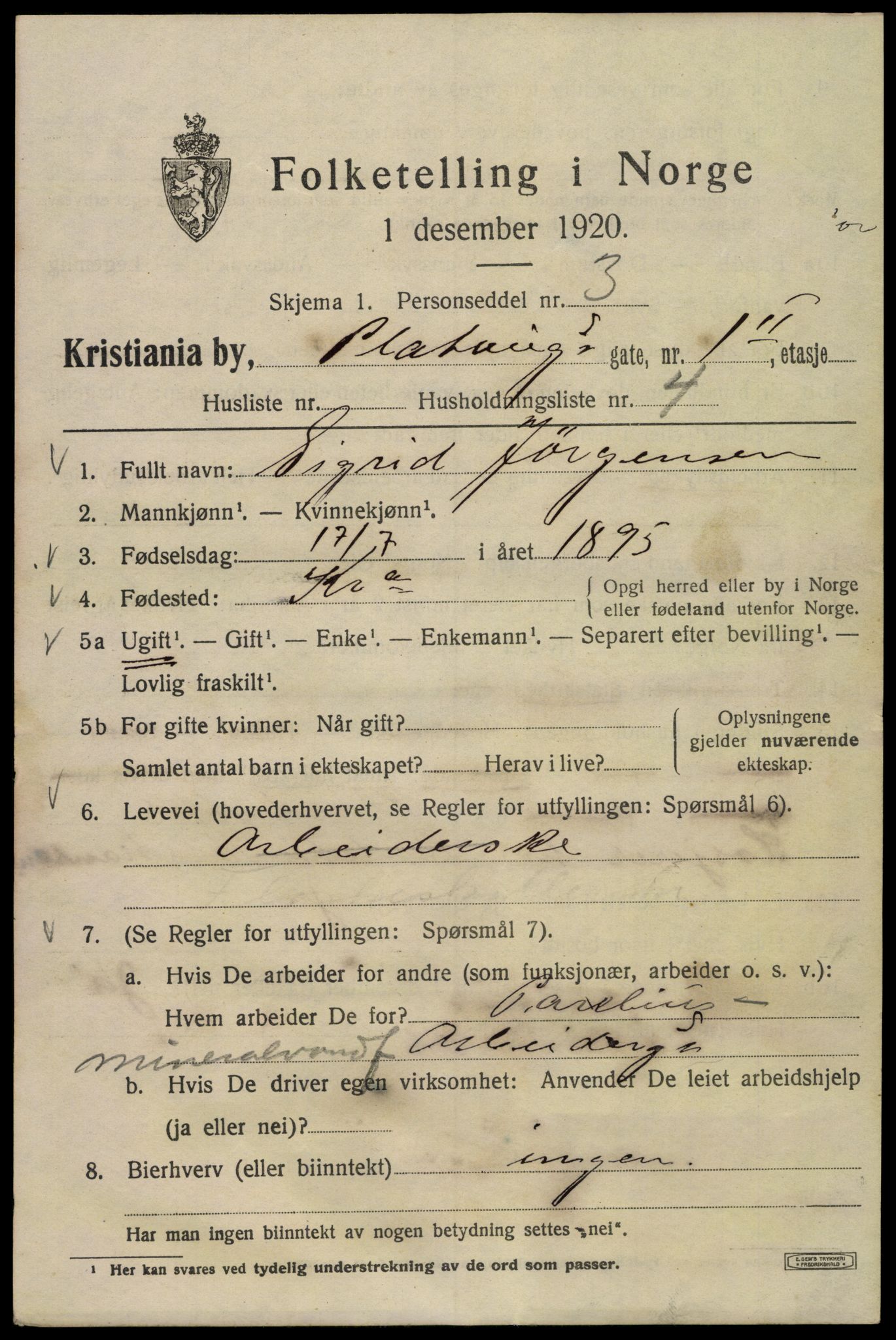 SAO, 1920 census for Kristiania, 1920, p. 453227