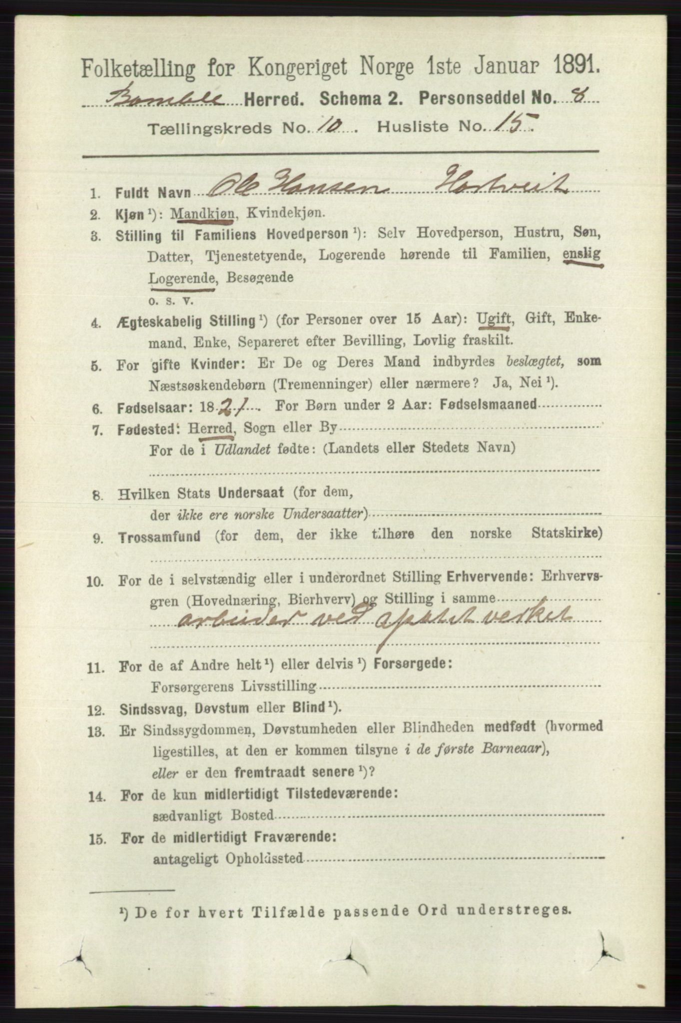 RA, 1891 census for 0814 Bamble, 1891, p. 5884