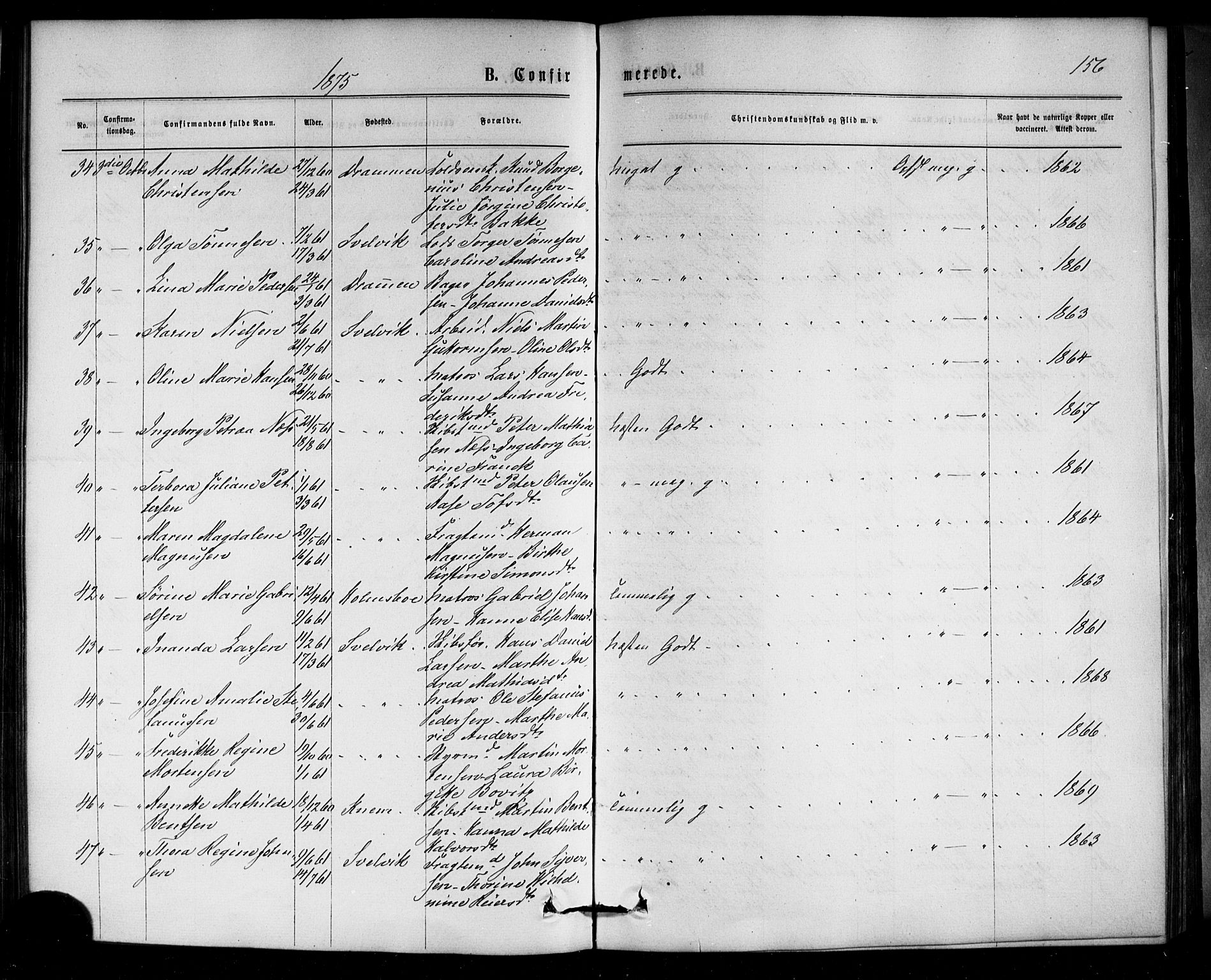 Strømm kirkebøker, AV/SAKO-A-322/F/Fa/L0002: Parish register (official) no. I 2, 1870-1877, p. 156