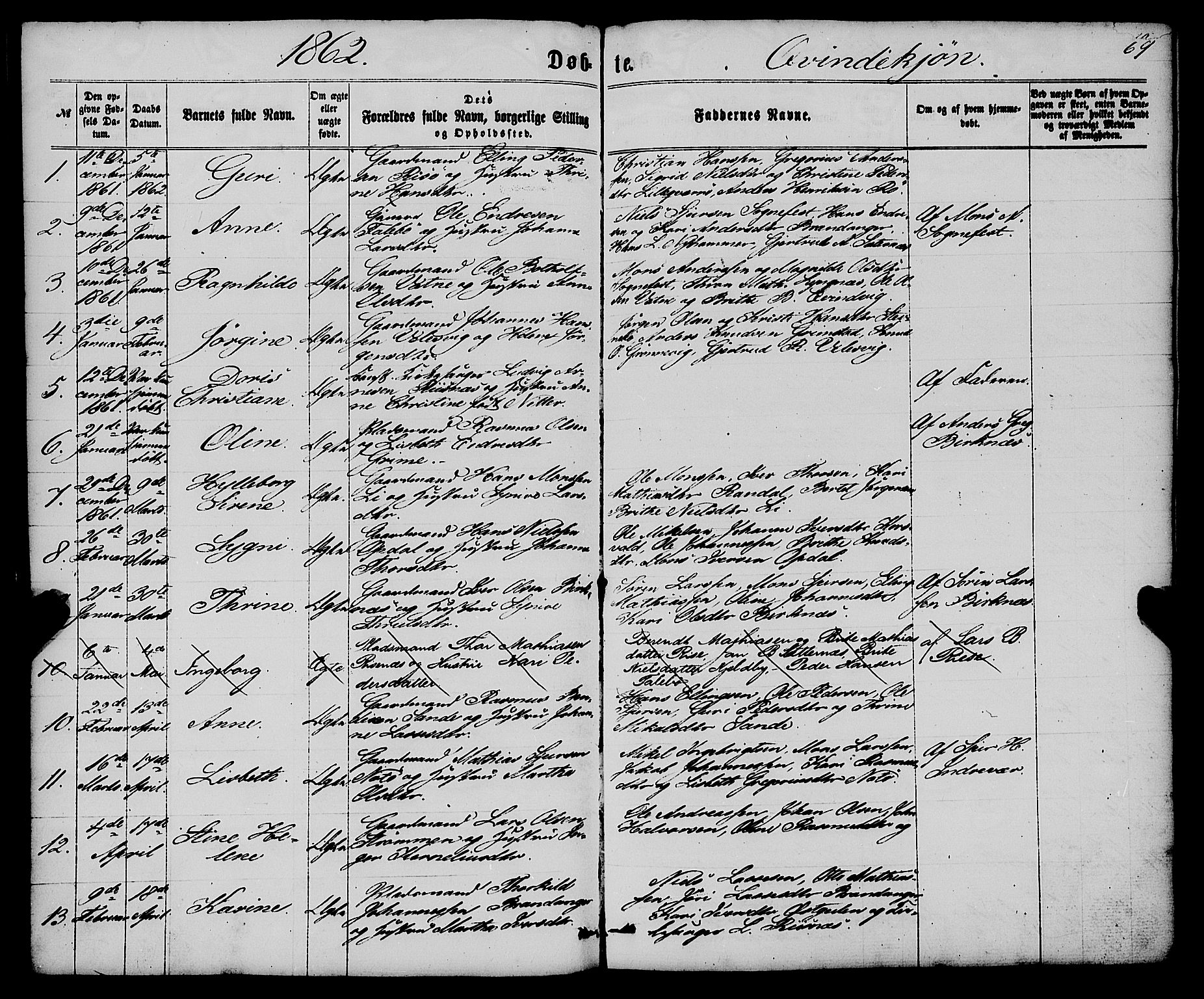 Gulen sokneprestembete, AV/SAB-A-80201/H/Haa/Haaa/L0022: Parish register (official) no. A 22, 1859-1869, p. 69