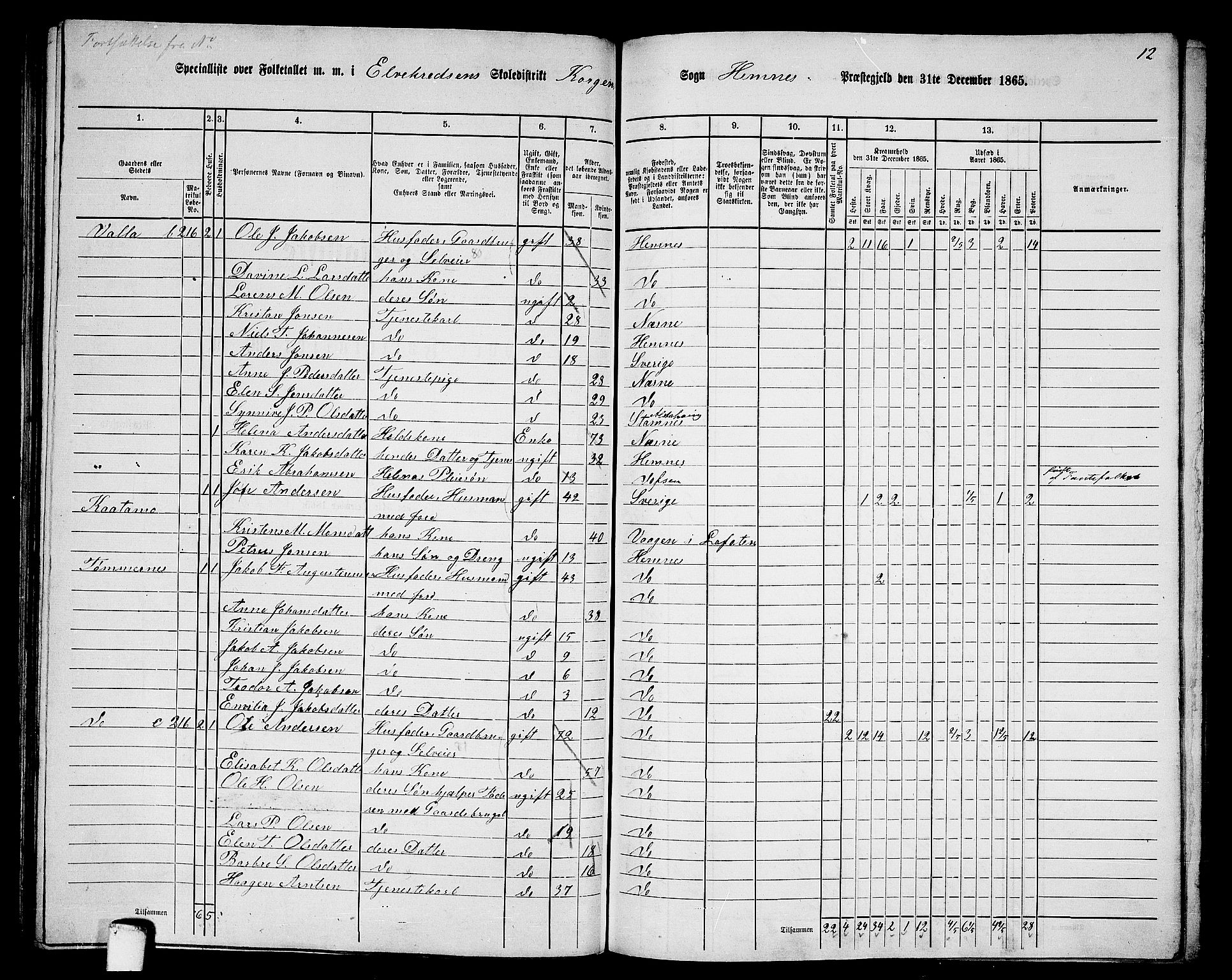 RA, 1865 census for Hemnes, 1865, p. 110