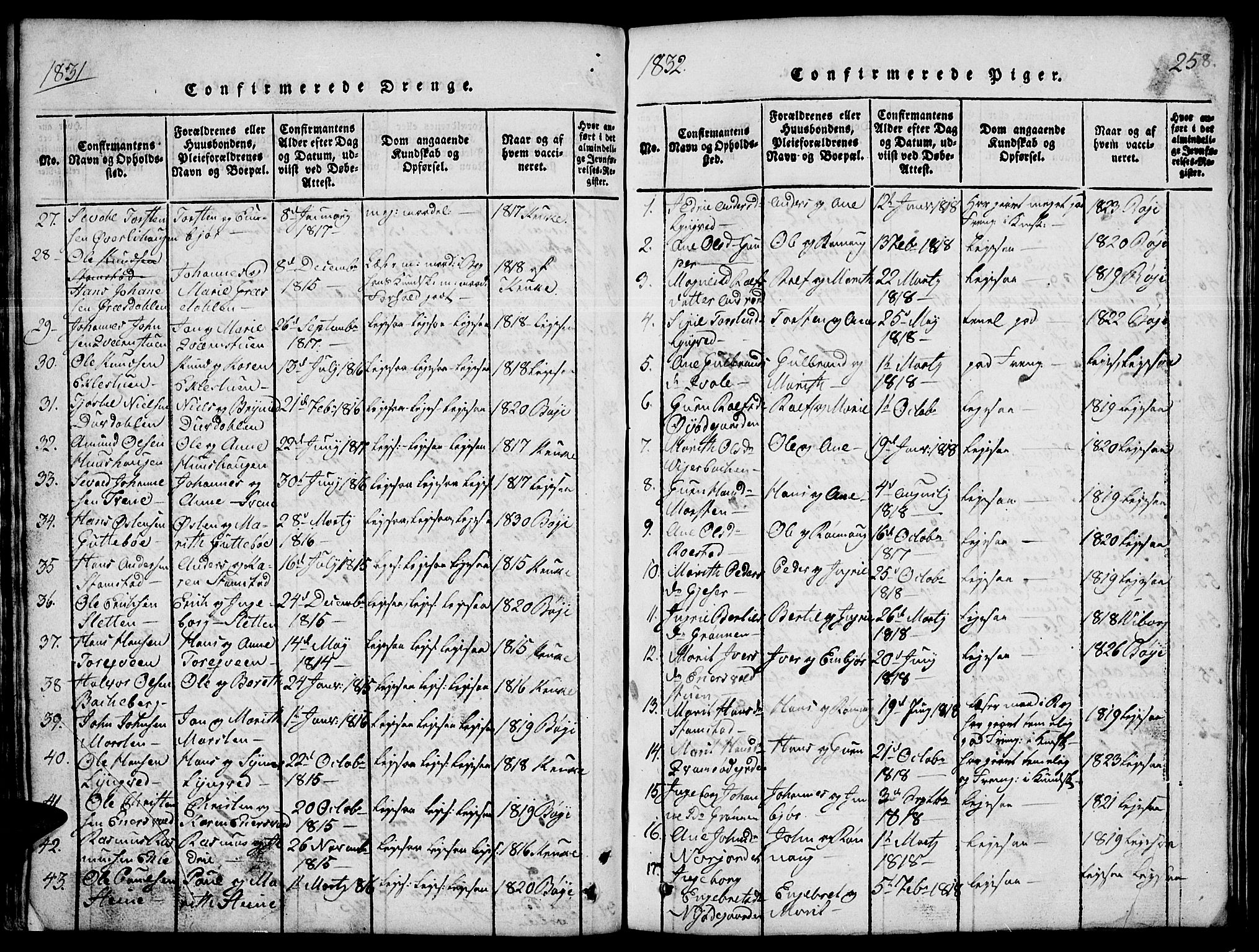 Lom prestekontor, SAH/PREST-070/L/L0001: Parish register (copy) no. 1, 1815-1836, p. 258