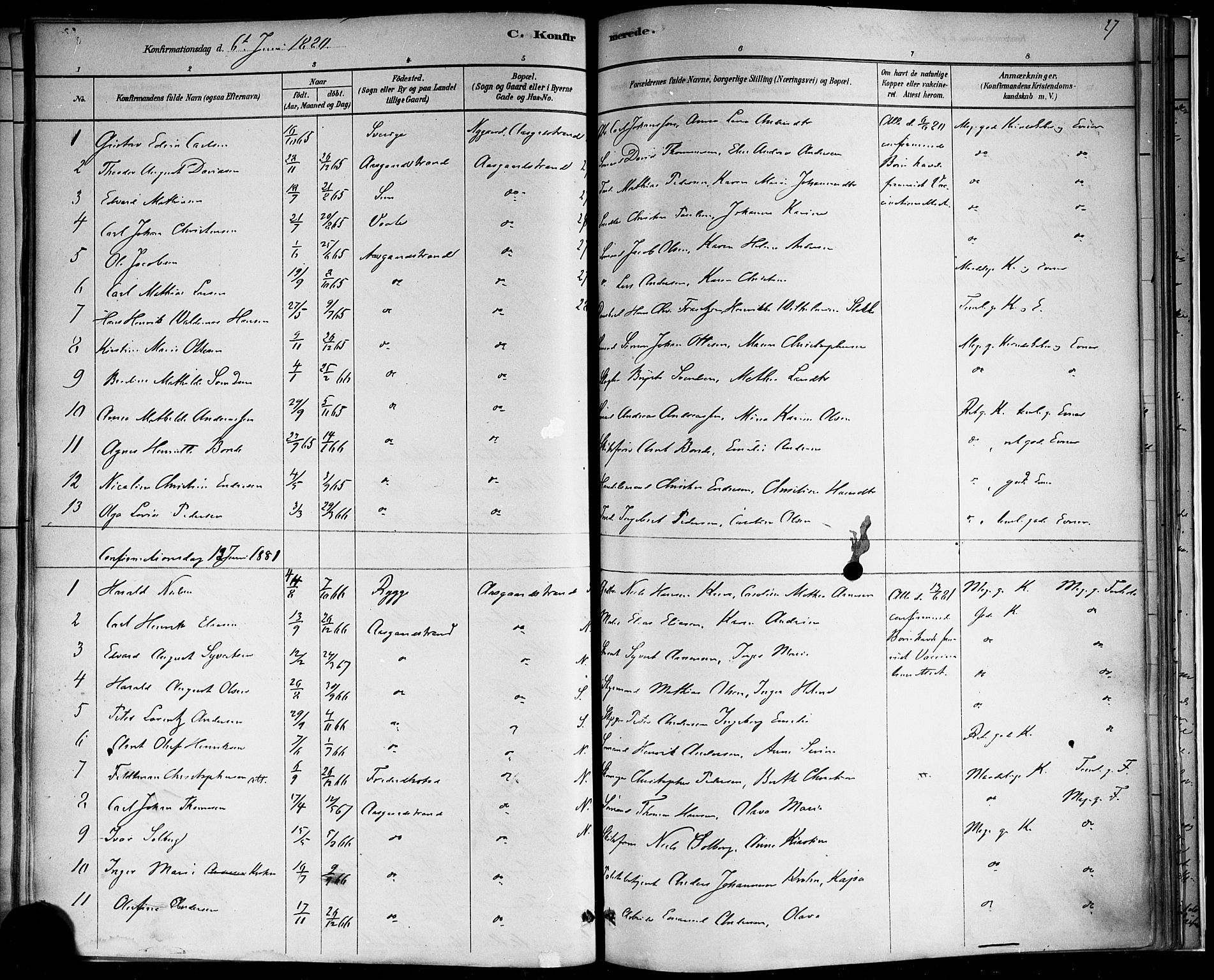 Borre kirkebøker, SAKO/A-338/F/Fb/L0001: Parish register (official) no. II 1, 1878-1892, p. 27