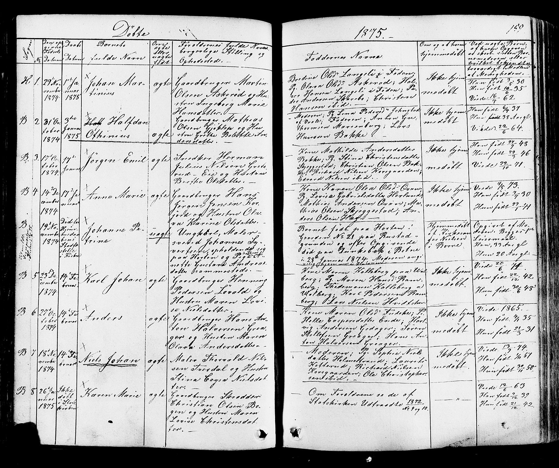 Botne kirkebøker, SAKO/A-340/F/Fa/L0006: Parish register (official) no. I 6, 1836-1877, p. 159
