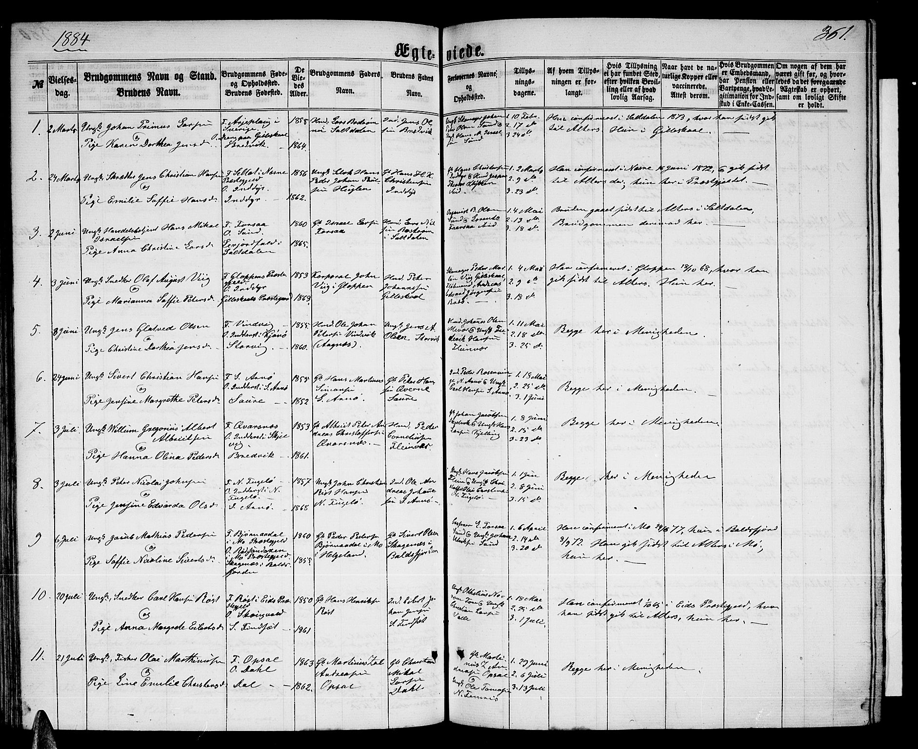 Ministerialprotokoller, klokkerbøker og fødselsregistre - Nordland, AV/SAT-A-1459/805/L0107: Parish register (copy) no. 805C03, 1862-1885, p. 361