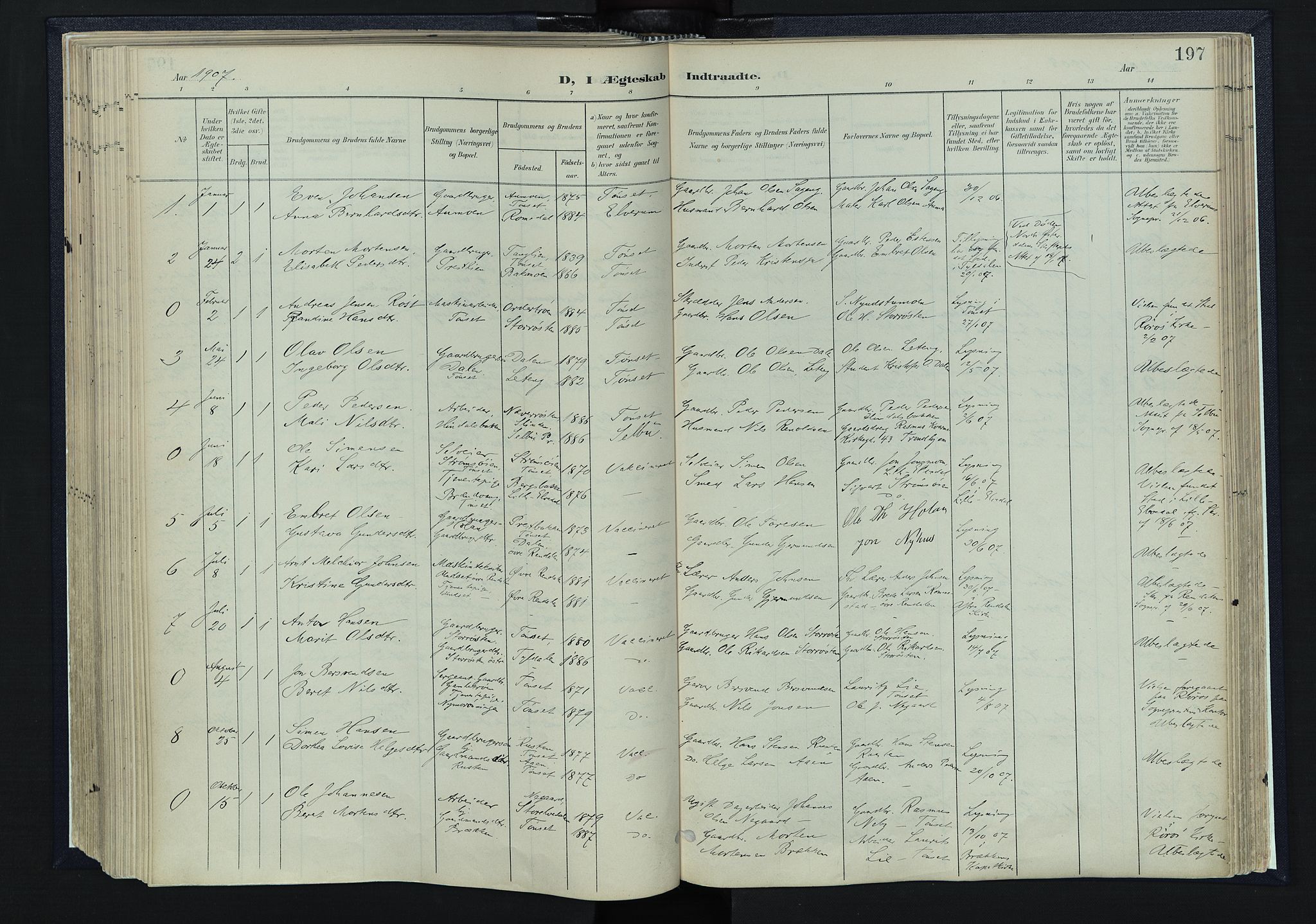 Tynset prestekontor, SAH/PREST-058/H/Ha/Haa/L0025: Parish register (official) no. 25, 1900-1914, p. 197