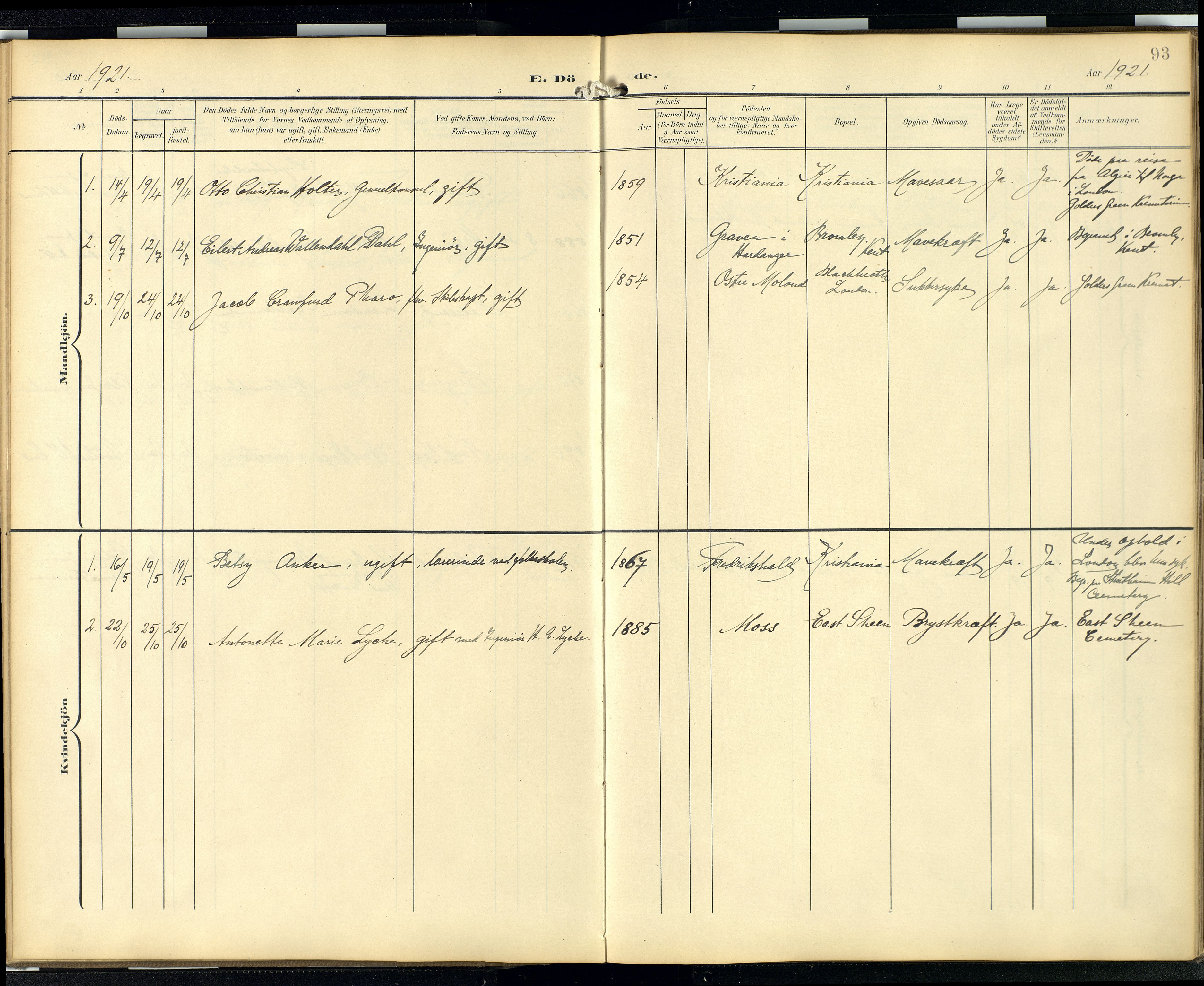 Den norske sjømannsmisjon i utlandet/London m/bistasjoner, AV/SAB-SAB/PA-0103/H/Ha/L0003: Parish register (official) no. A 3, 1903-1934, p. 92b-93a