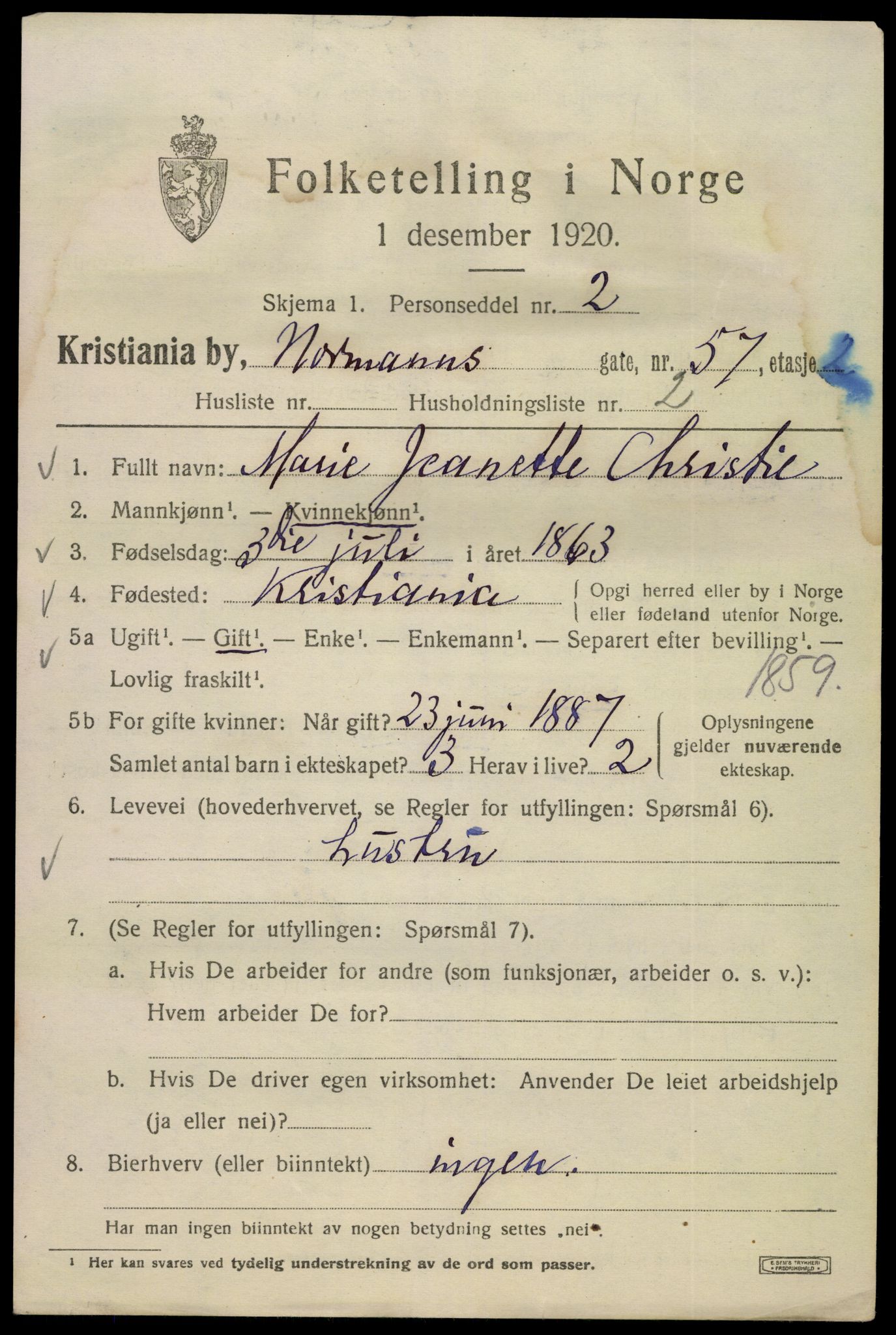 SAO, 1920 census for Kristiania, 1920, p. 427457