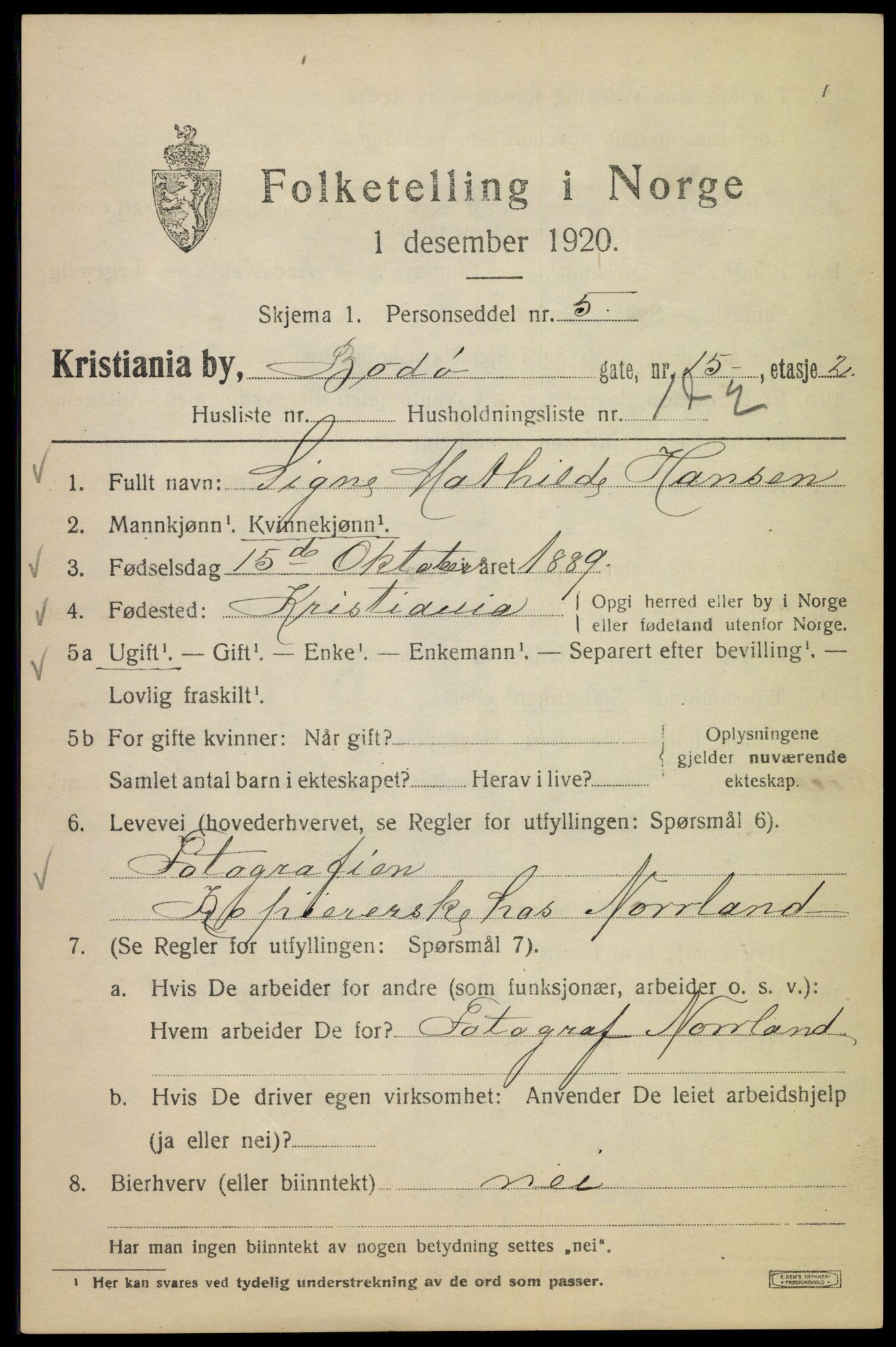 SAO, 1920 census for Kristiania, 1920, p. 164099