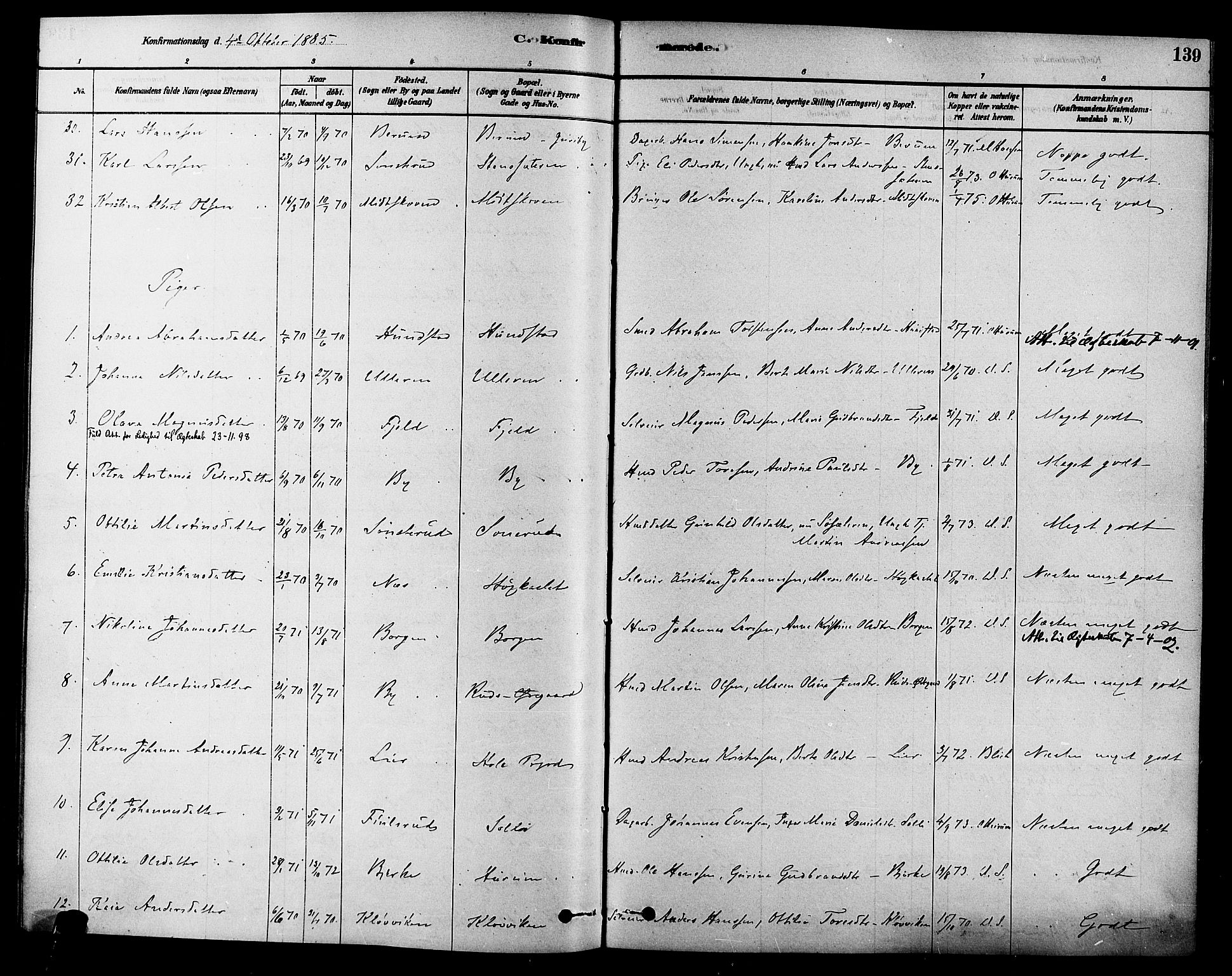 Hole kirkebøker, SAKO/A-228/F/Fa/L0008: Parish register (official) no. I 8, 1878-1891, p. 139