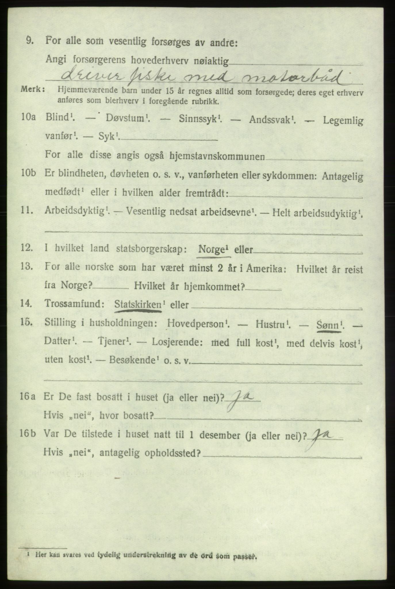 SAB, 1920 census for Bremnes, 1920, p. 1767