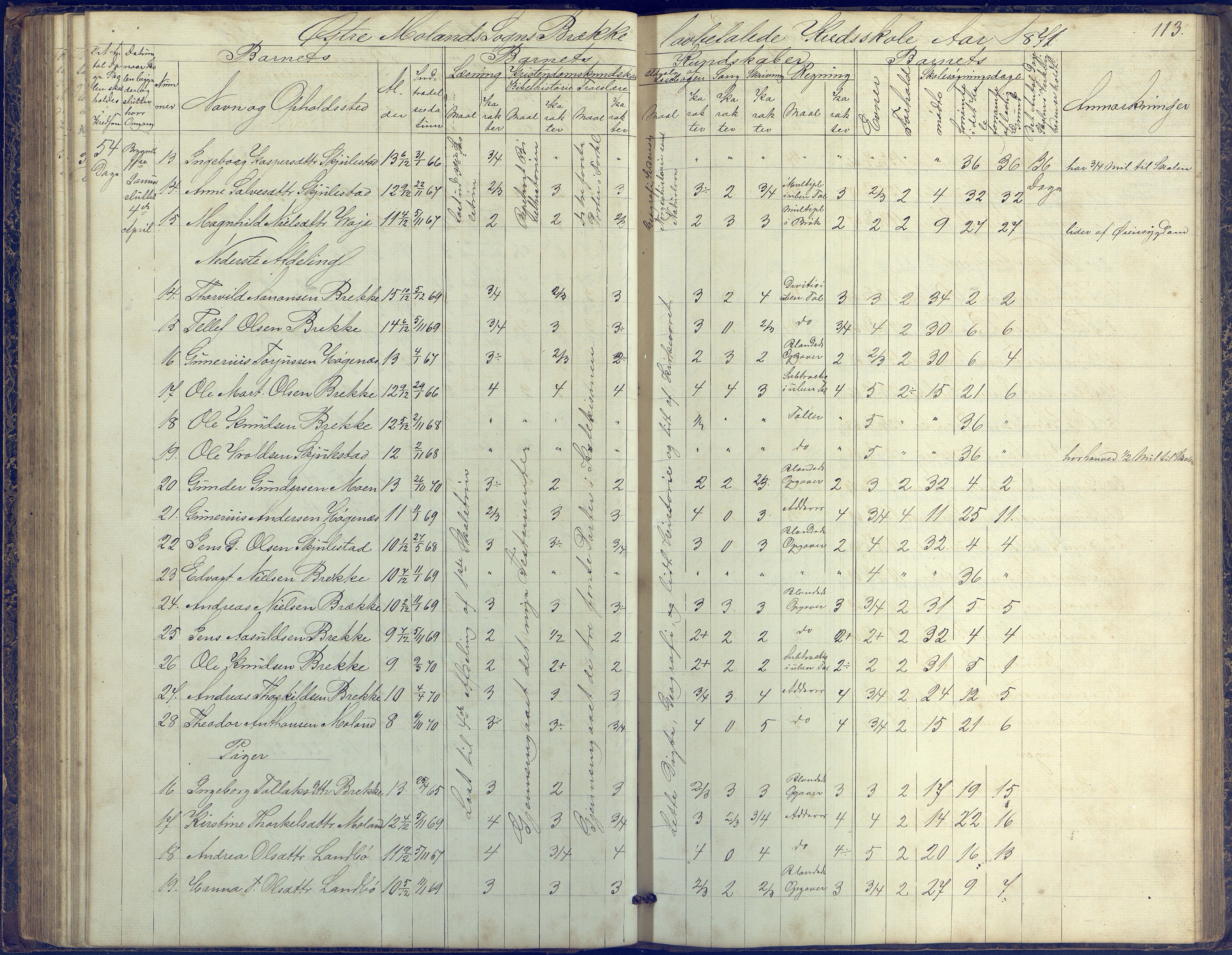 Austre Moland kommune, AAKS/KA0918-PK/09/09b/L0002: Skoleprotokoll, 1852-1878, p. 113