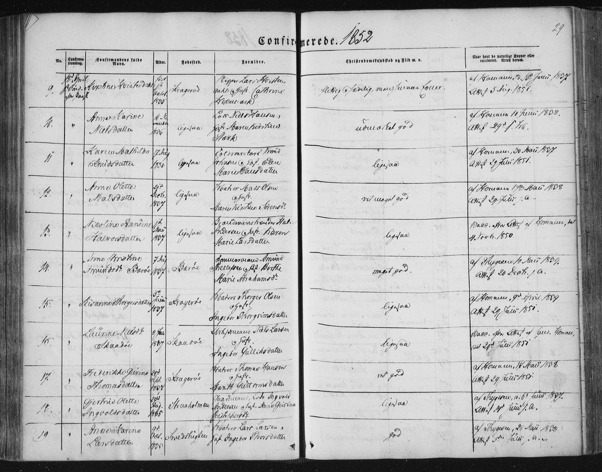 Kragerø kirkebøker, AV/SAKO-A-278/F/Fa/L0006: Parish register (official) no. 6, 1847-1861, p. 29