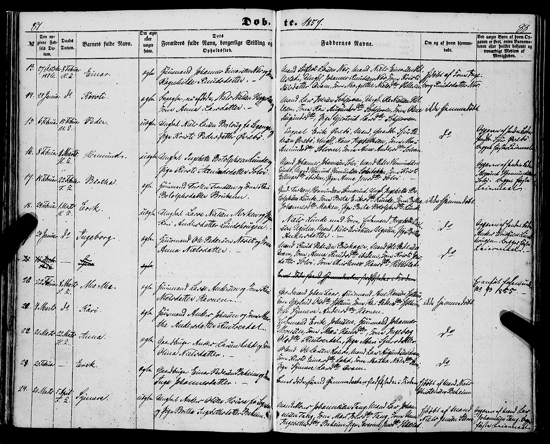 Hafslo sokneprestembete, AV/SAB-A-80301/H/Haa/Haaa/L0009: Parish register (official) no. A 9, 1852-1873, p. 87-88