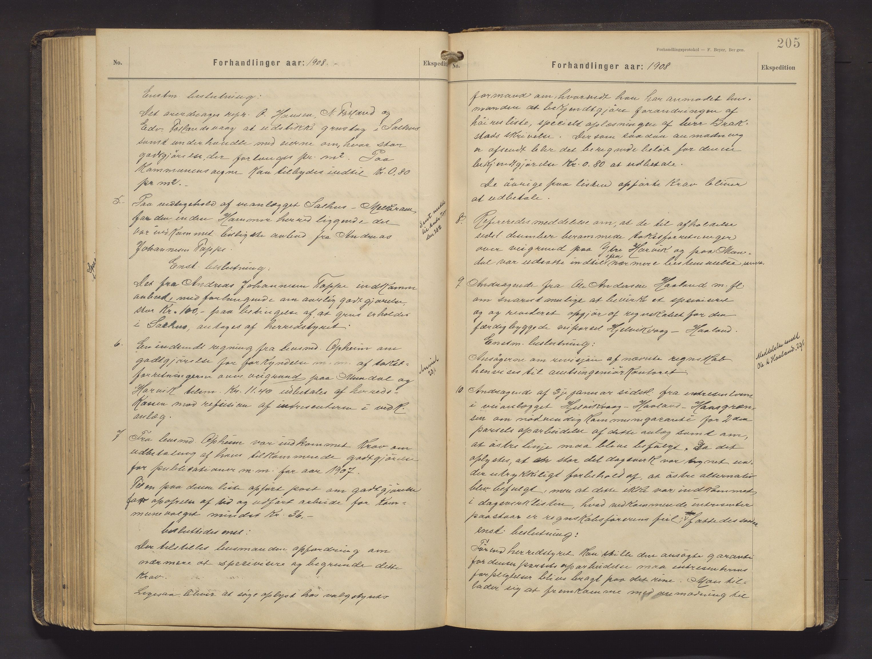 Hamre kommune. Formannskapet, IKAH/1254-021/A/Aa/L0005: Møtebok for formannskap, heradsstyre og soknestyra i Hamre og Åsane, 1899-1909, p. 205