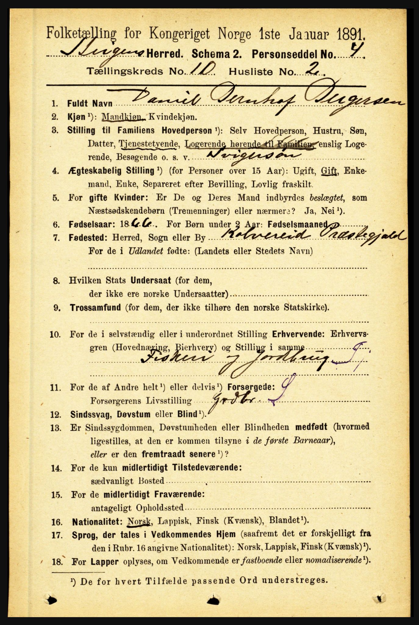 RA, 1891 census for 1848 Steigen, 1891, p. 3461