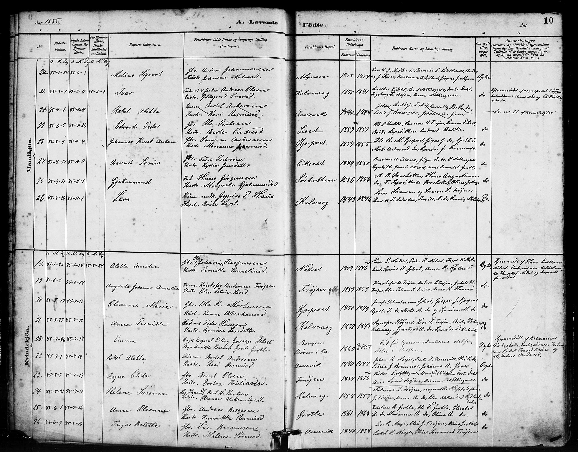 Bremanger sokneprestembete, AV/SAB-A-82201/H/Haa/Haab/L0001: Parish register (official) no. B 1, 1884-1895, p. 10