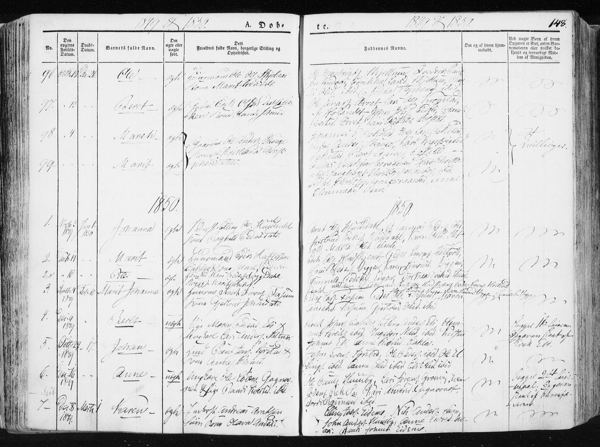Ministerialprotokoller, klokkerbøker og fødselsregistre - Sør-Trøndelag, SAT/A-1456/665/L0771: Parish register (official) no. 665A06, 1830-1856, p. 148