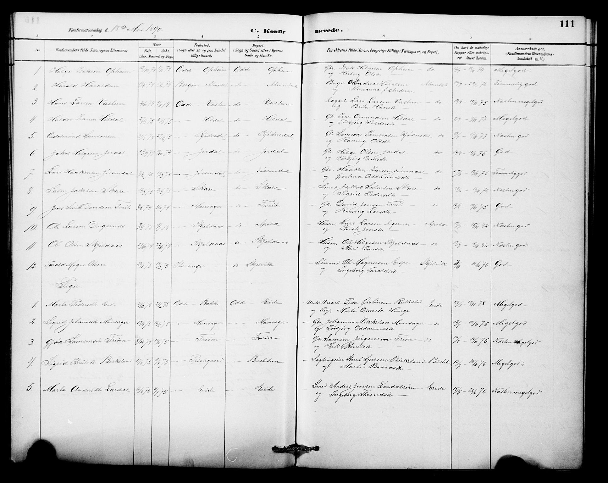 Odda Sokneprestembete, SAB/A-77201/H/Hab: Parish register (copy) no. A 7, 1887-1912, p. 111