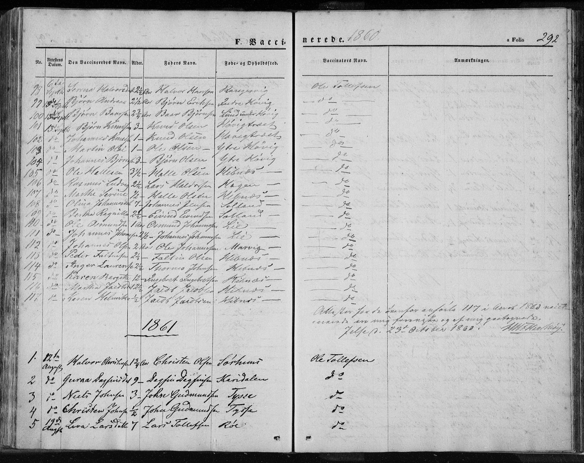 Jelsa sokneprestkontor, SAST/A-101842/01/IV: Parish register (official) no. A 7, 1854-1866, p. 292