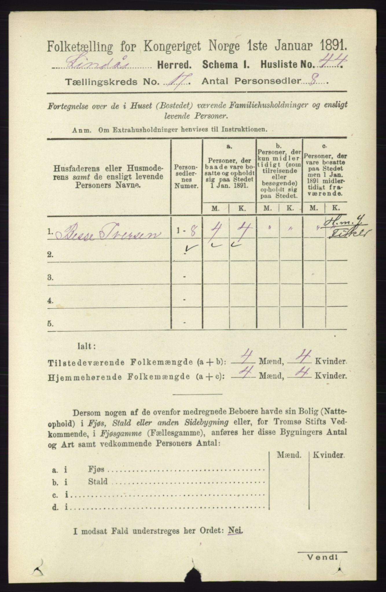 RA, 1891 census for 1263 Lindås, 1891, p. 6126