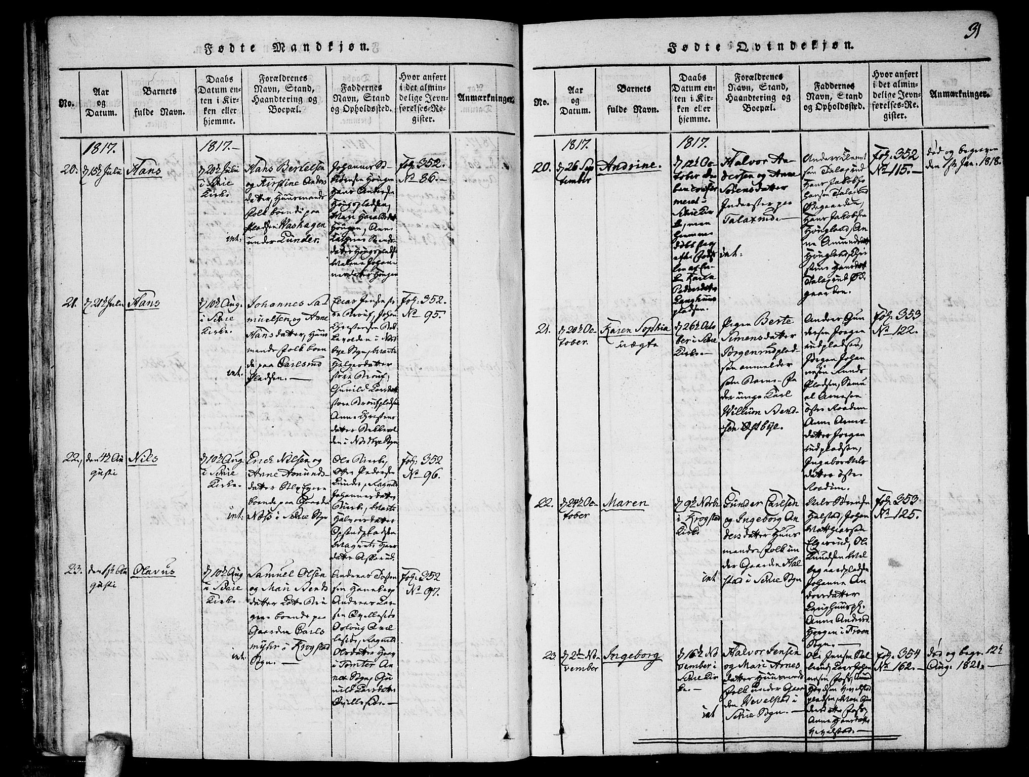 Kråkstad prestekontor Kirkebøker, SAO/A-10125a/F/Fa/L0003: Parish register (official) no. I 3, 1813-1824, p. 31